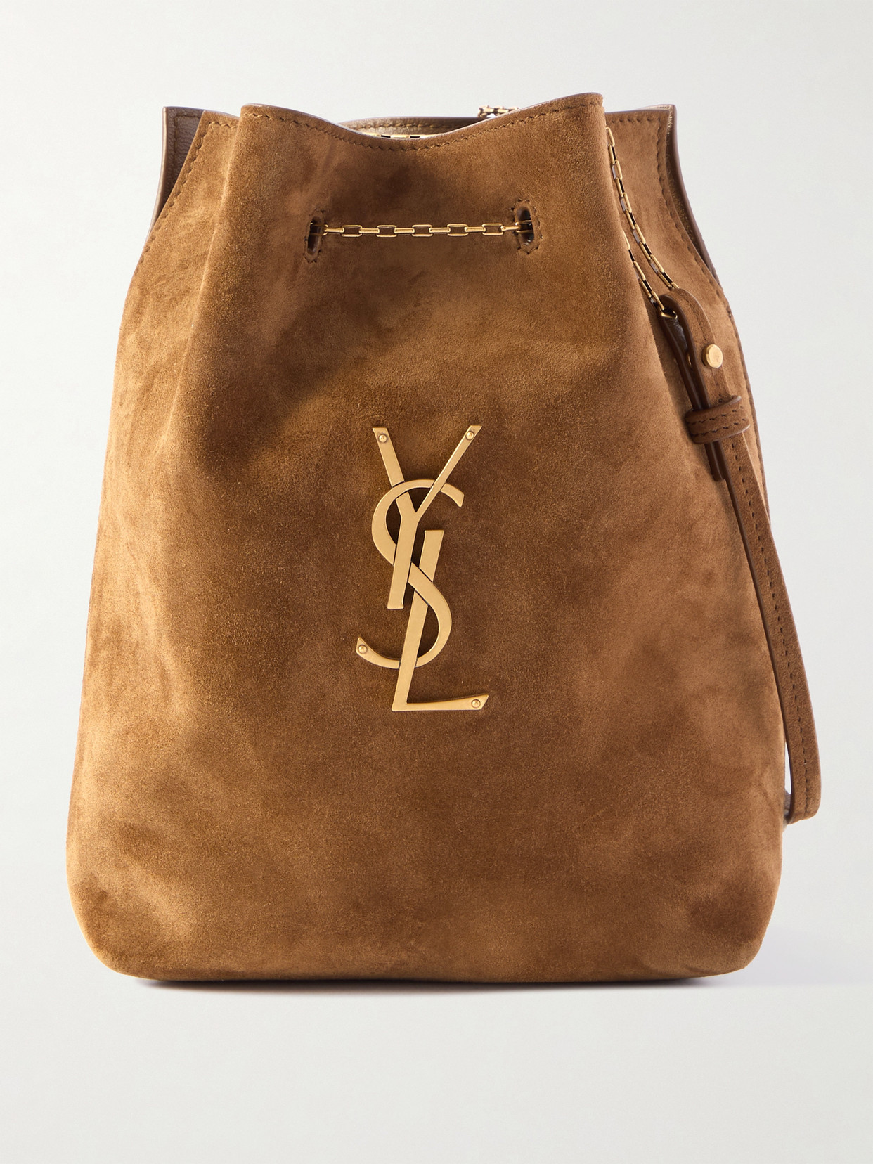Saint Laurent Sintra Sport Appliquéd Suede Shoulder Bag In Brown
