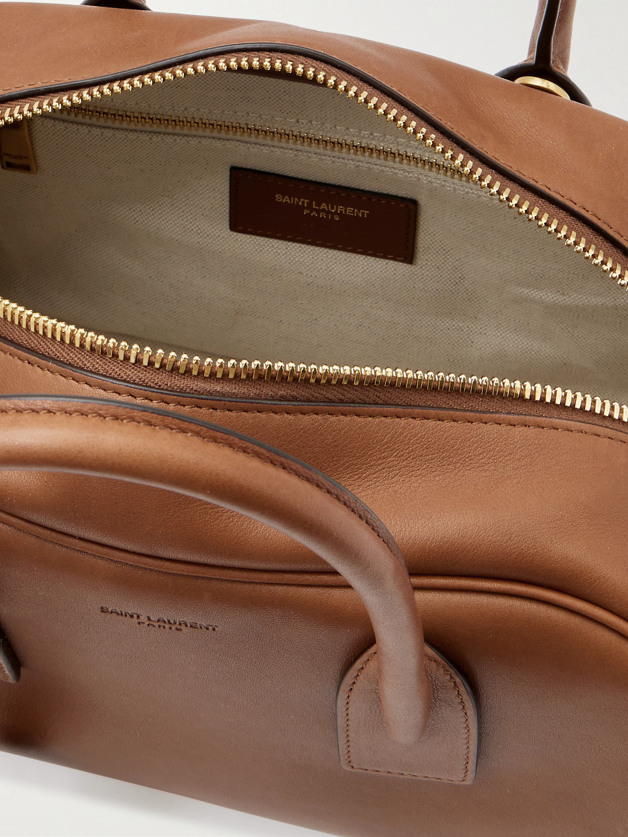 Saint Laurent Boston Leather Tote In Brown