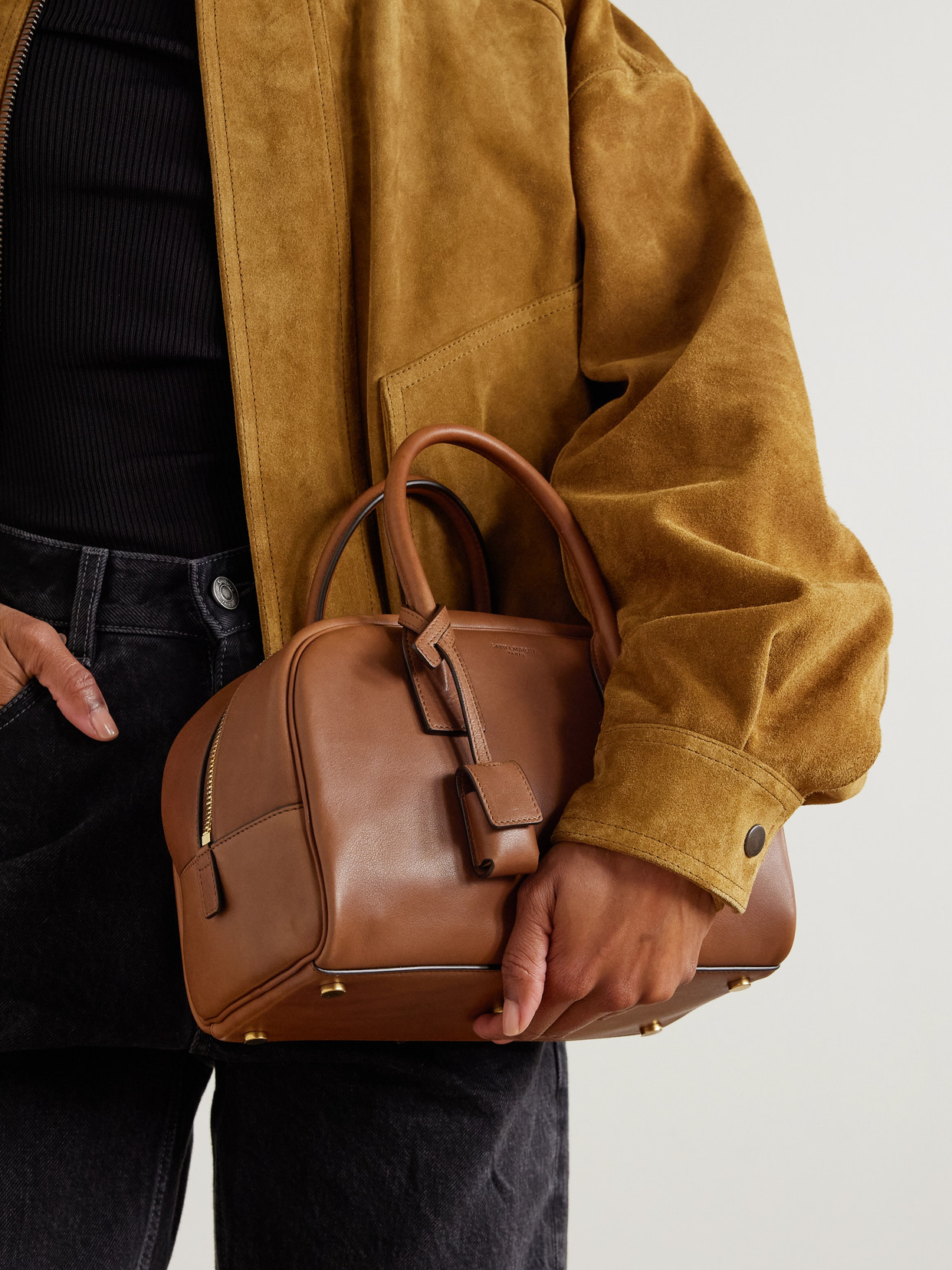 Saint Laurent Boston Leather Tote In Brown