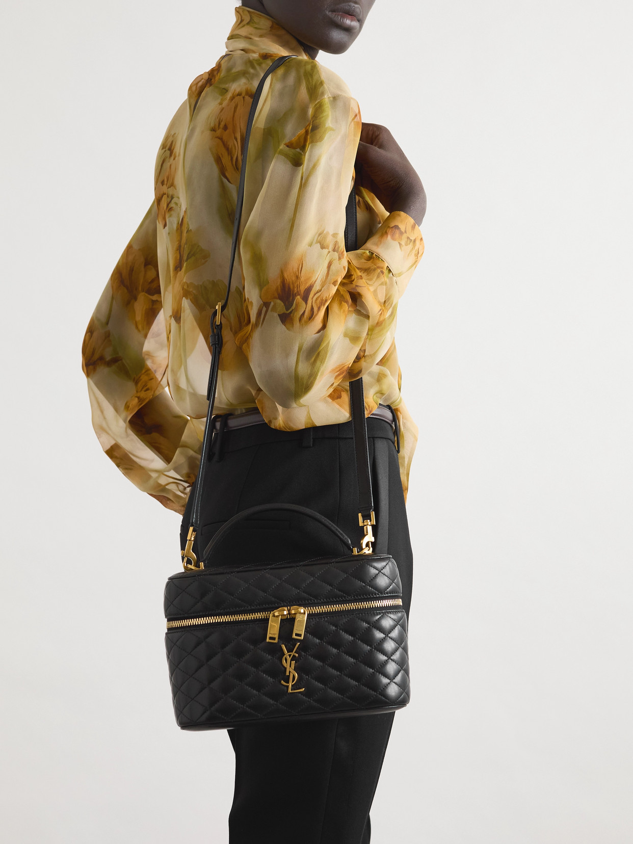 Saint Laurent Gaby Shoulder Bag Adjustable Strap Top Handle In Black