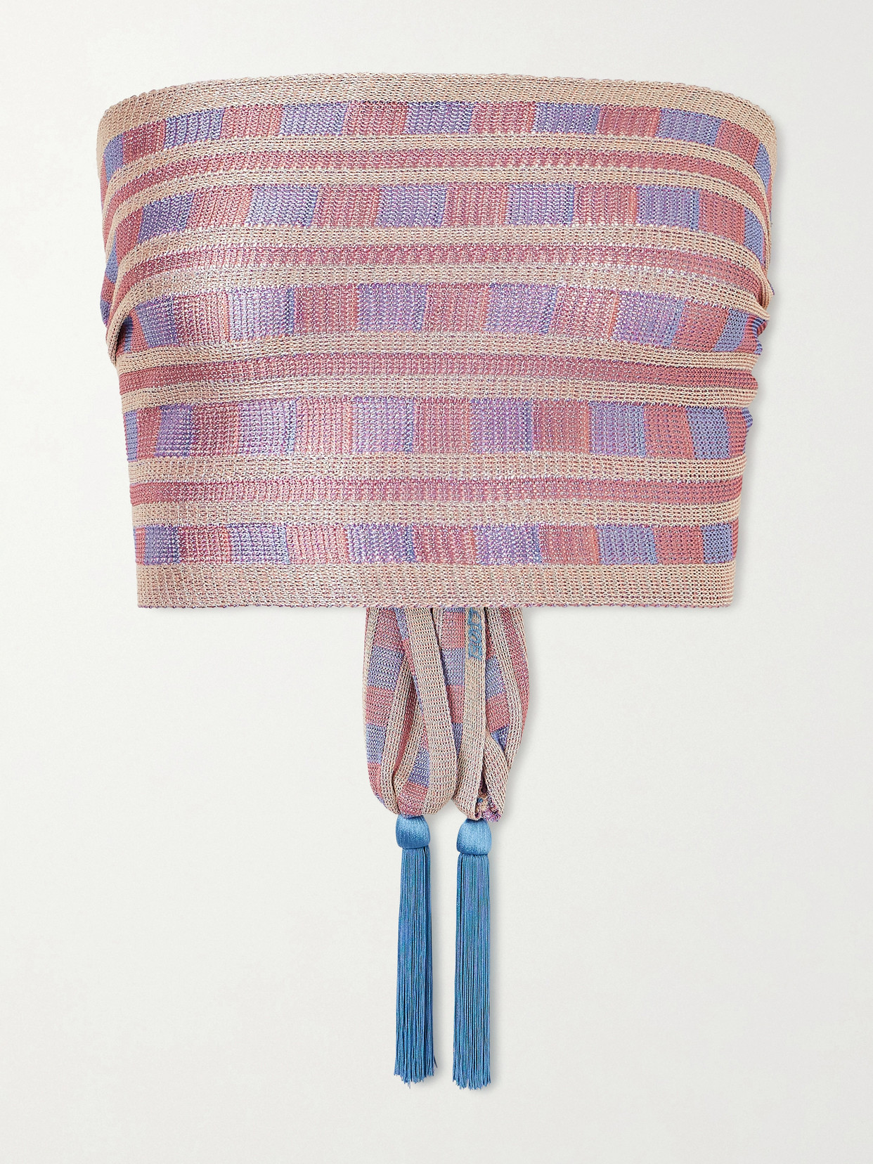 Bode Strapless Tasseled Striped Crocheted Top In Multi