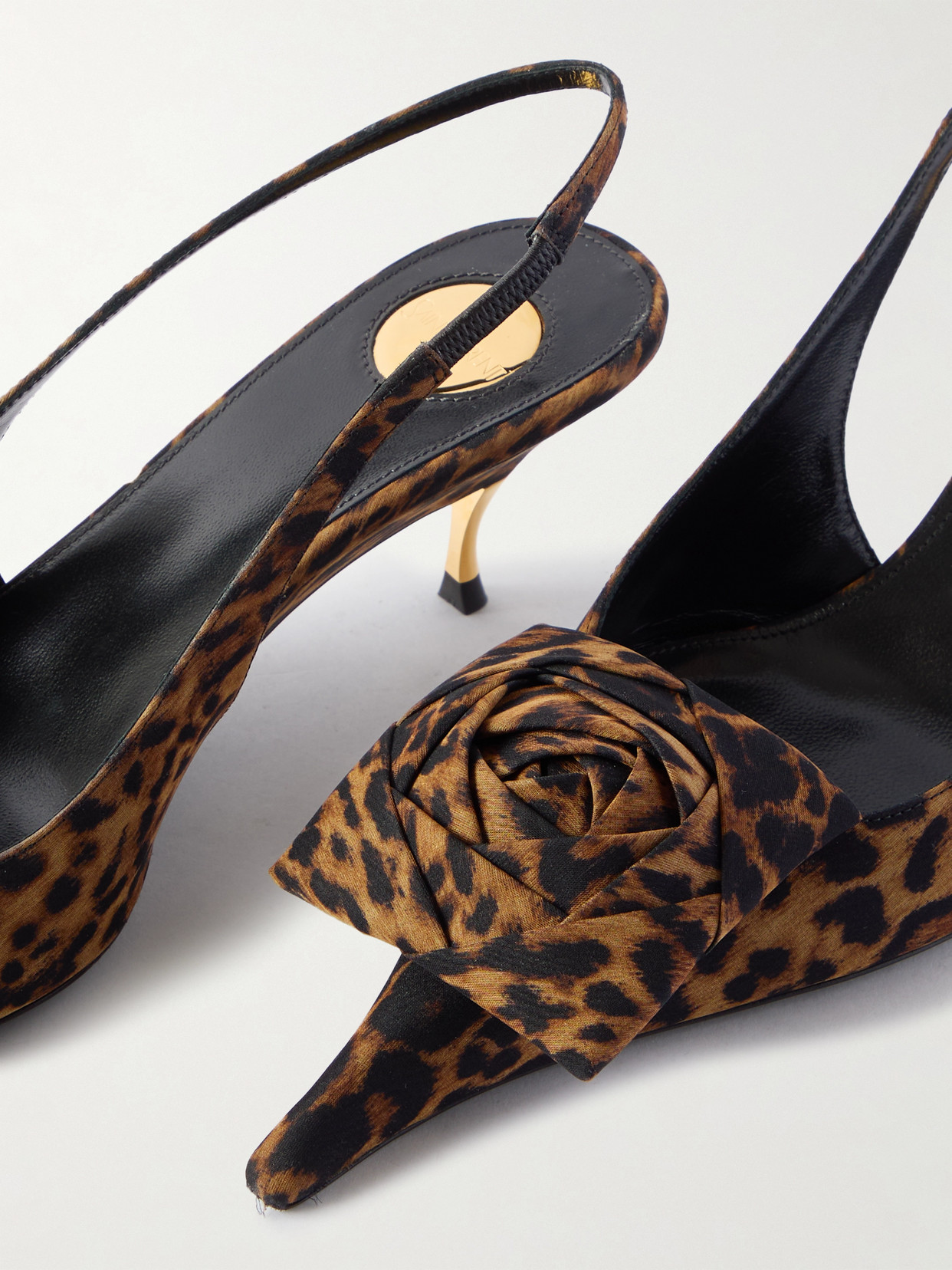 Saint Laurent Dakota Rose Leopard Satin Slingback Pumps In Brown
