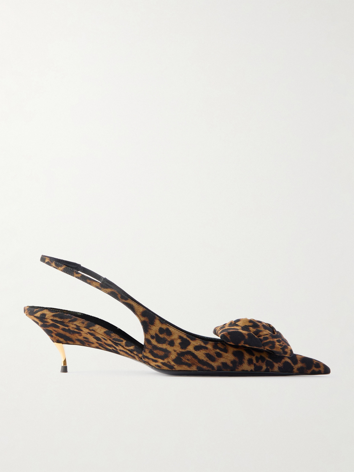 Saint Laurent Dakota Rose Leopard Satin Slingback Pumps In Brown