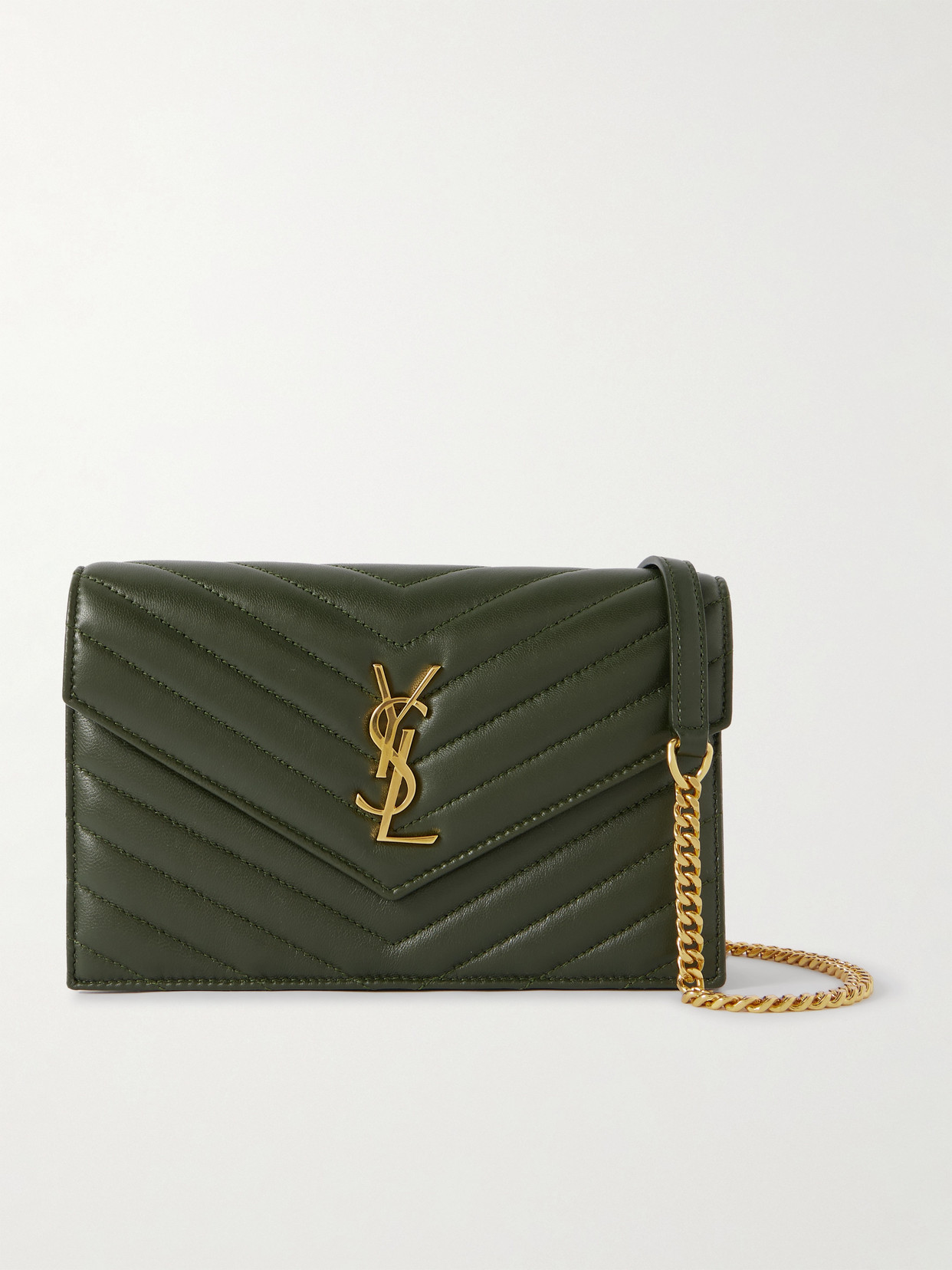 Saint Laurent Cassandre Envelope Matelassé Leather Shoulder Bag In Green