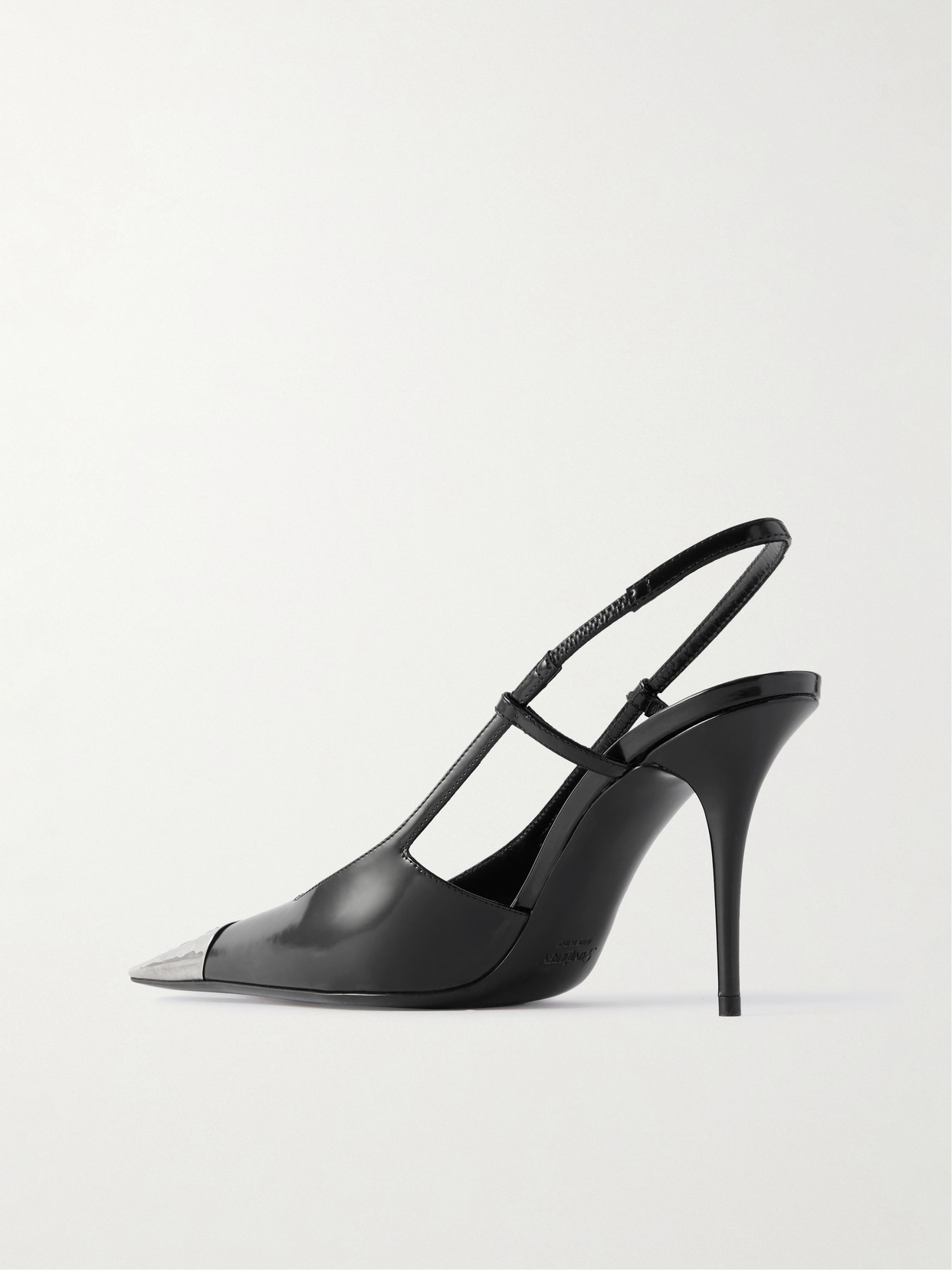 Saint Laurent Jeanne Embellished Glossed-leather Slingback Pumps In Black