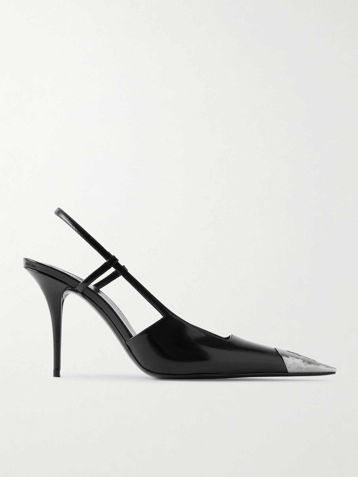 Saint Laurent Jeanne Embellished Glossed-leather Slingback Pumps In Black
