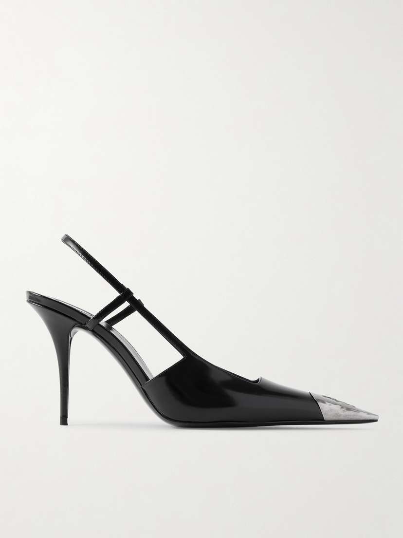 Saint Laurent Jeanne Embellished Glossed-leather Slingback Pumps