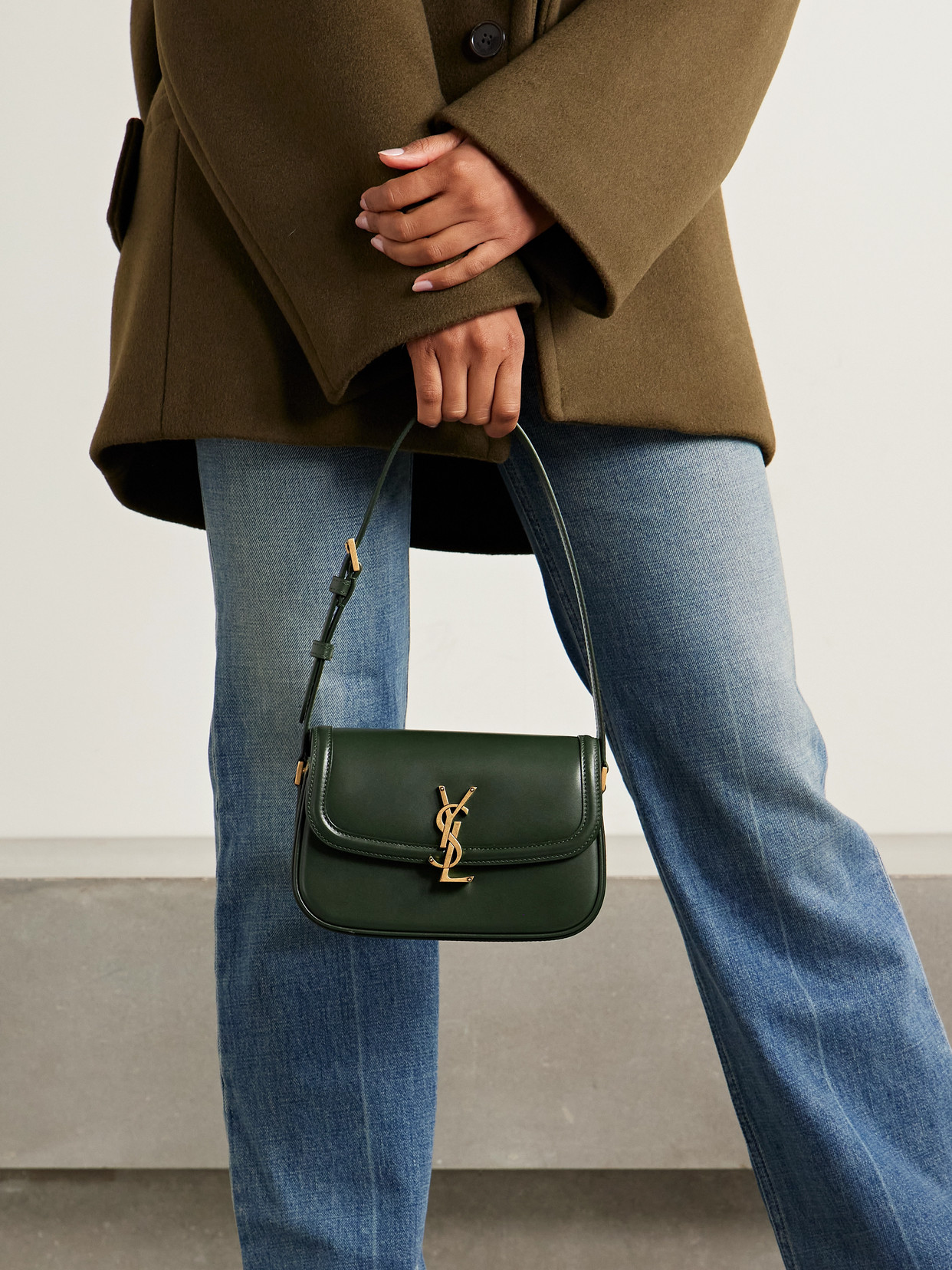 Saint Laurent Solferino Mini Leather Shoulder Bag In Green