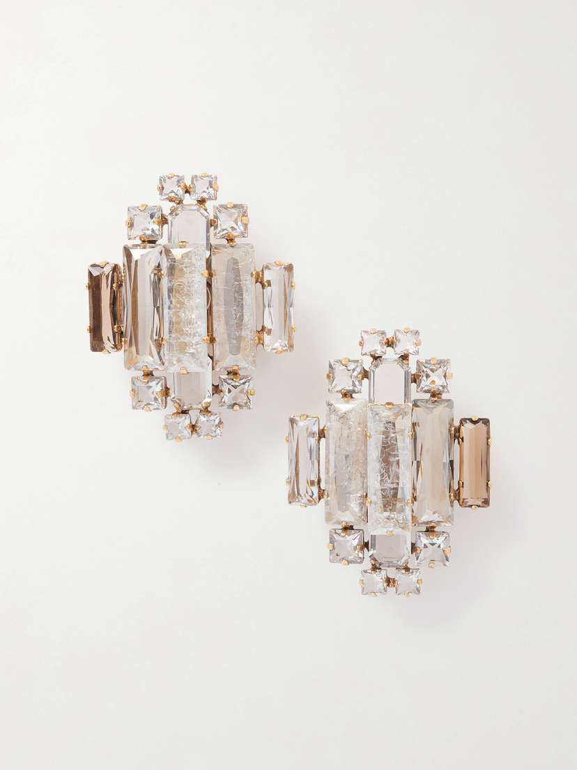 Saint Laurent Oversized Gold-tone Crystal Clip Earrings