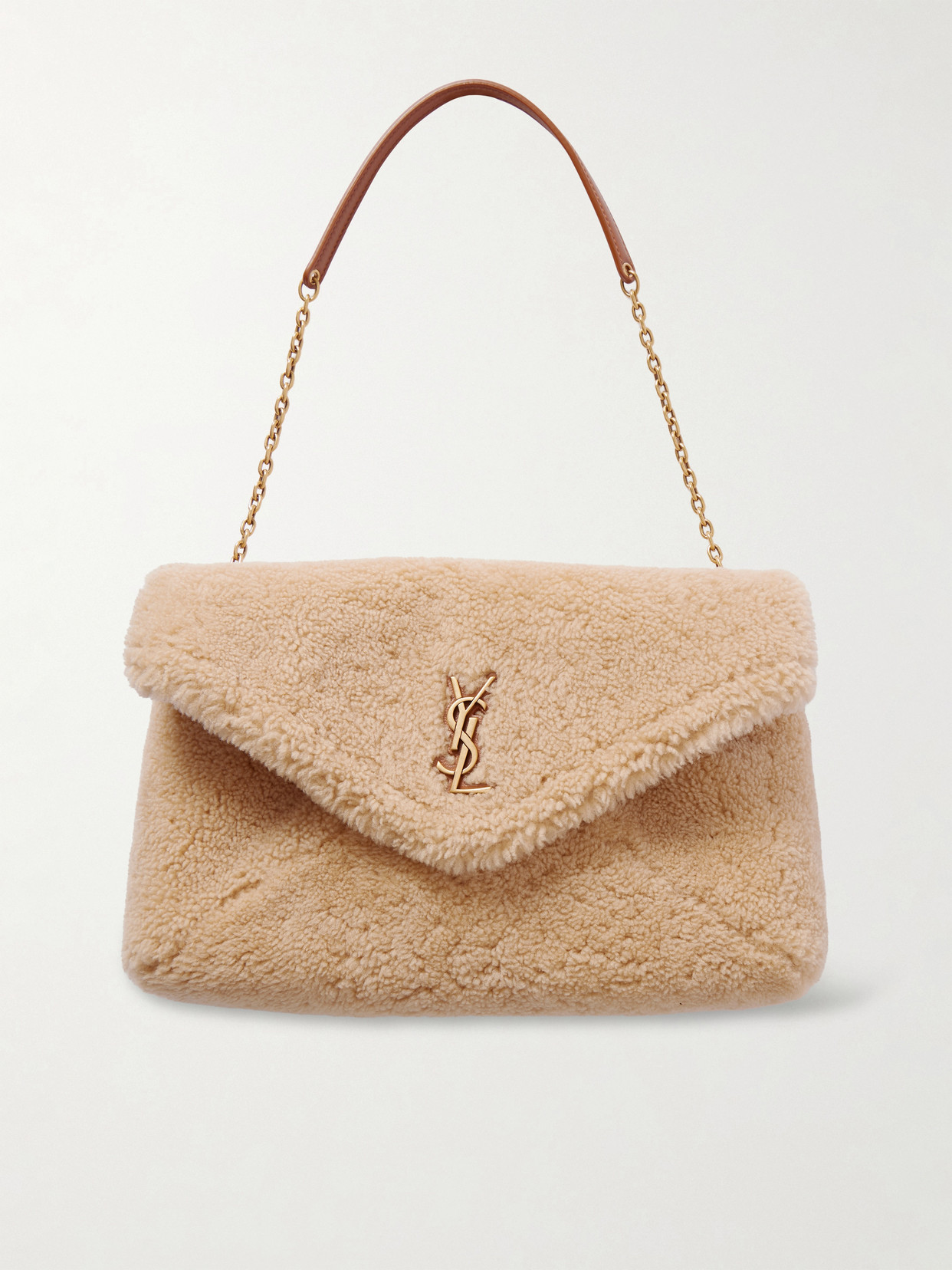 Cassandre Leather-Trimmed Shearling Shoulder Bag