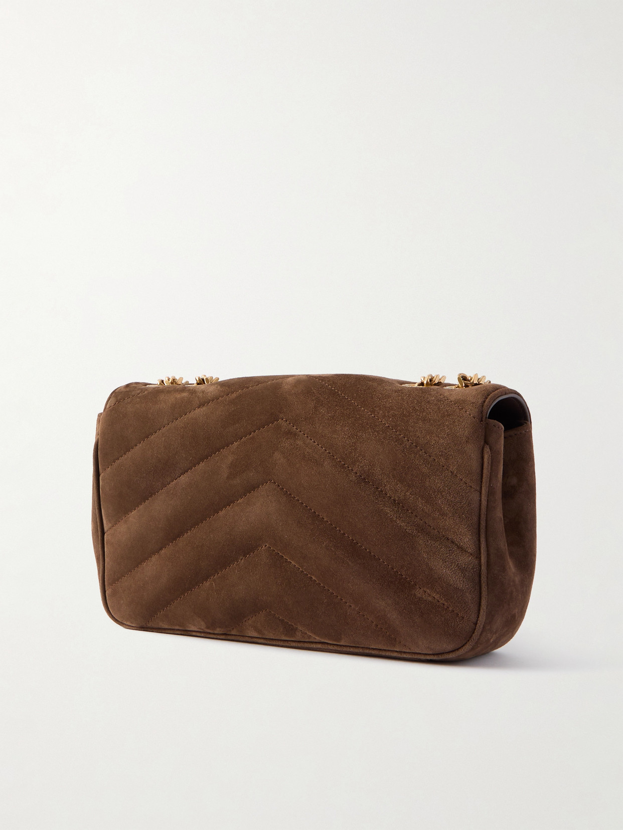 Saint Laurent Loulou Quilted Suede Shoulder Bag In Brown