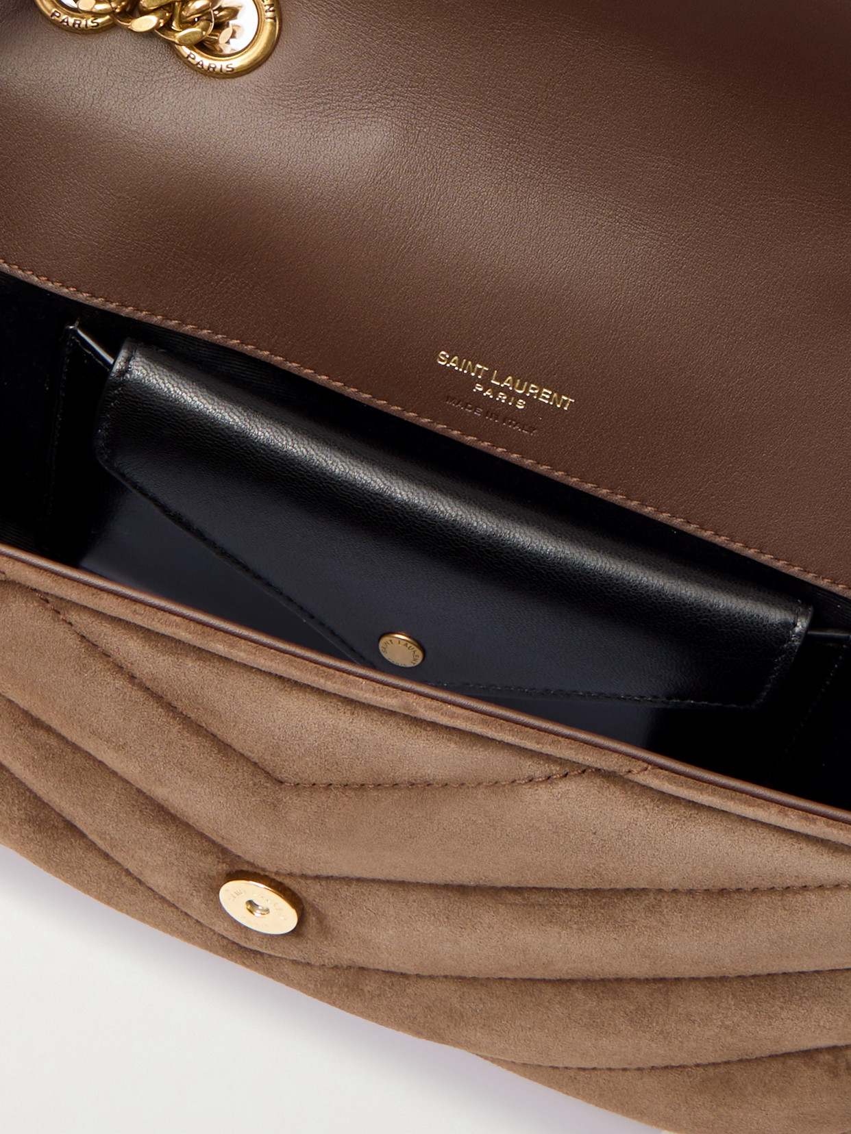 Saint Laurent Loulou Quilted Suede Shoulder Bag In Brown