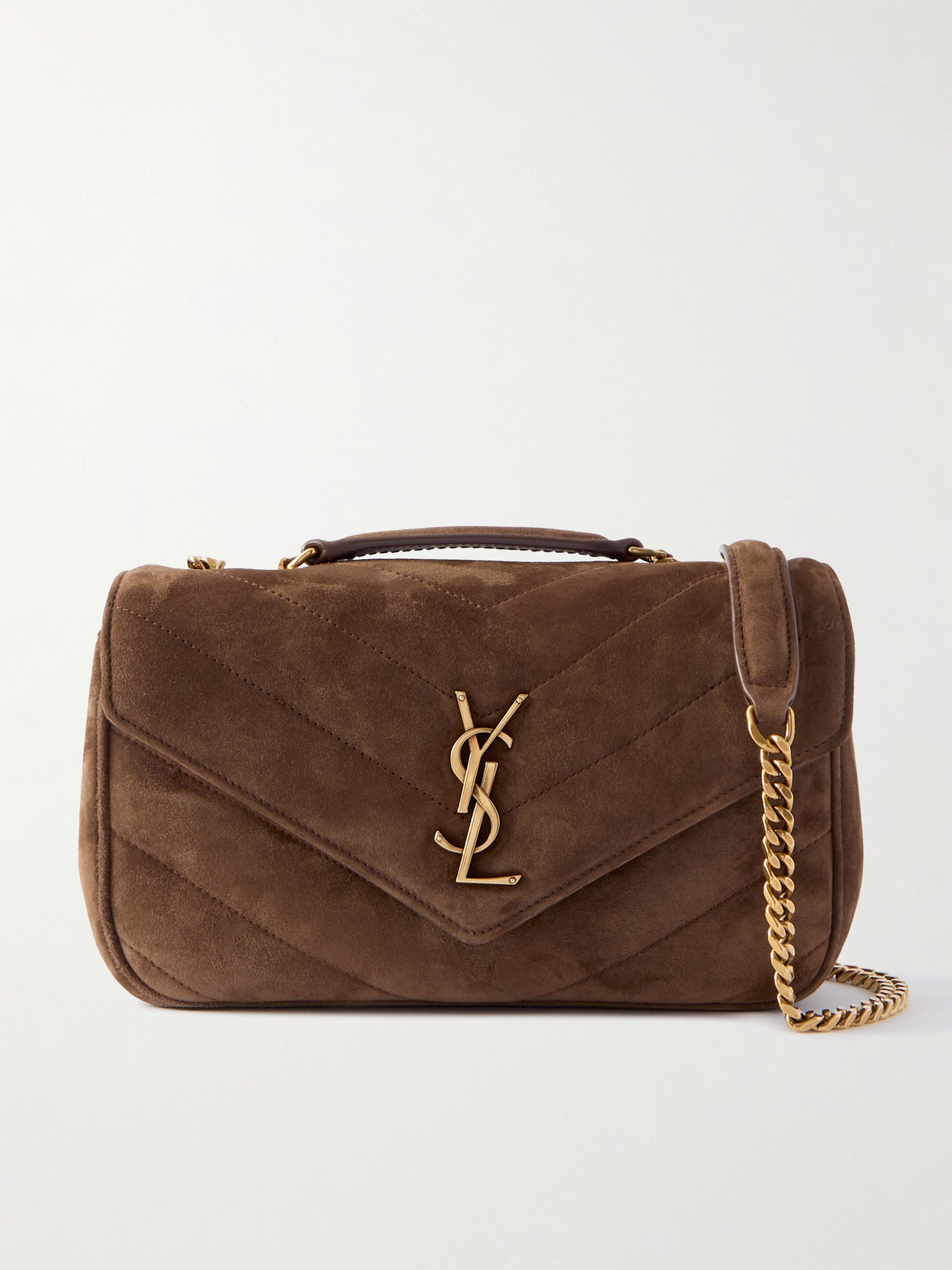 Saint Laurent Loulou Quilted Suede Shoulder Bag In Brown
