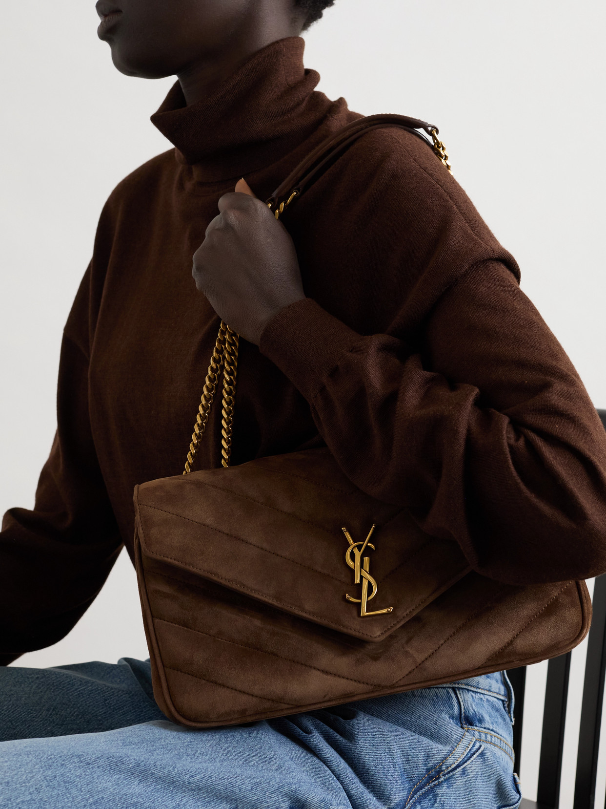 Saint Laurent Loulou Quilted Suede Shoulder Bag In Brown