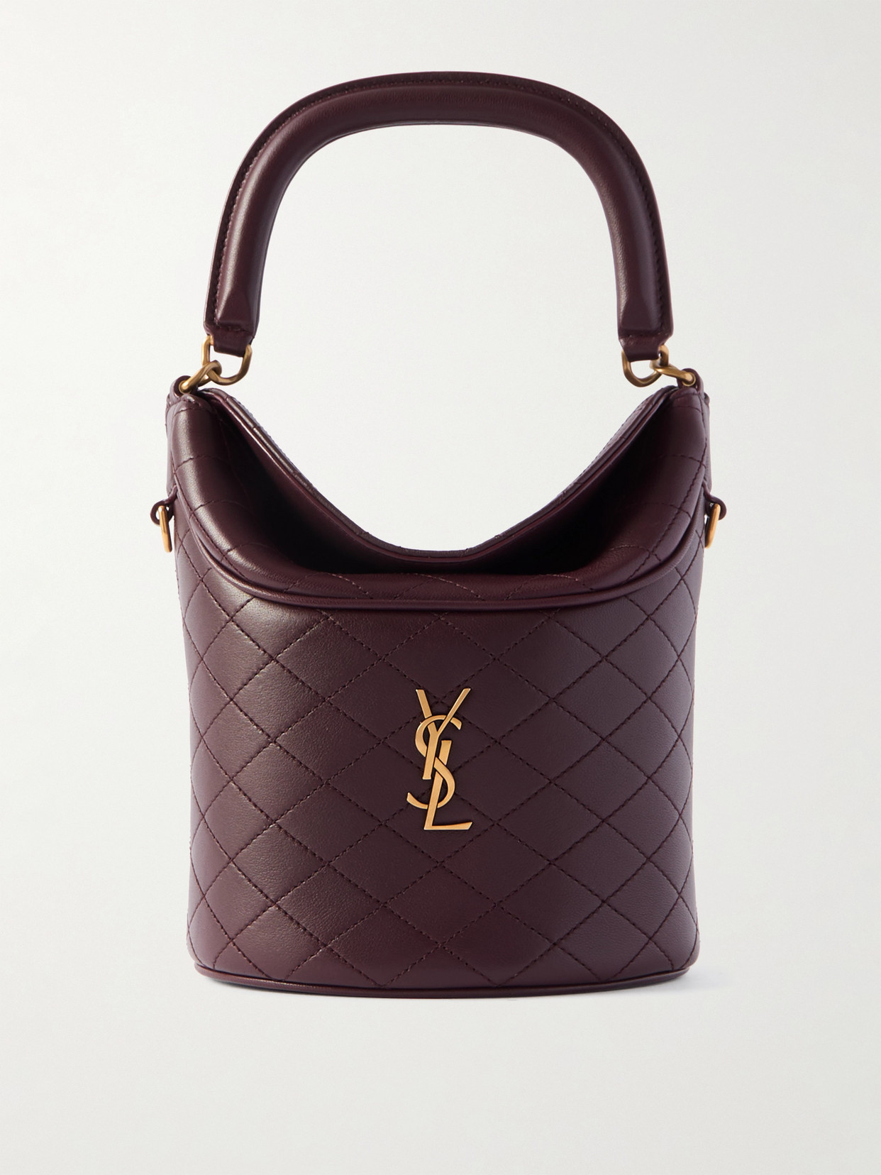 Saint Laurent Gaby Embellished Quilted Leather Bucket Bag In Burgundy