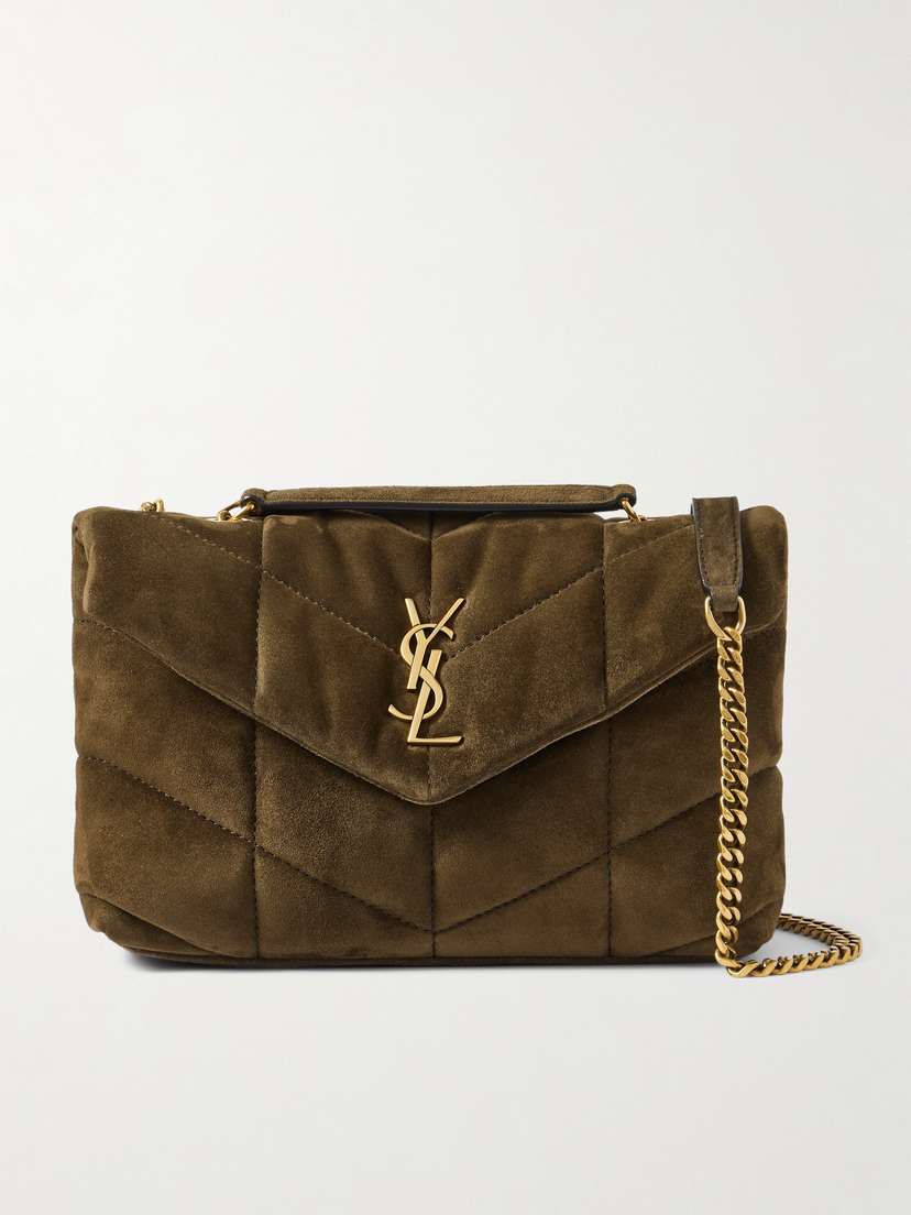 Saint Laurent Toy Puffer Matelassé Leather-trimmed Suede Shoulder Bag