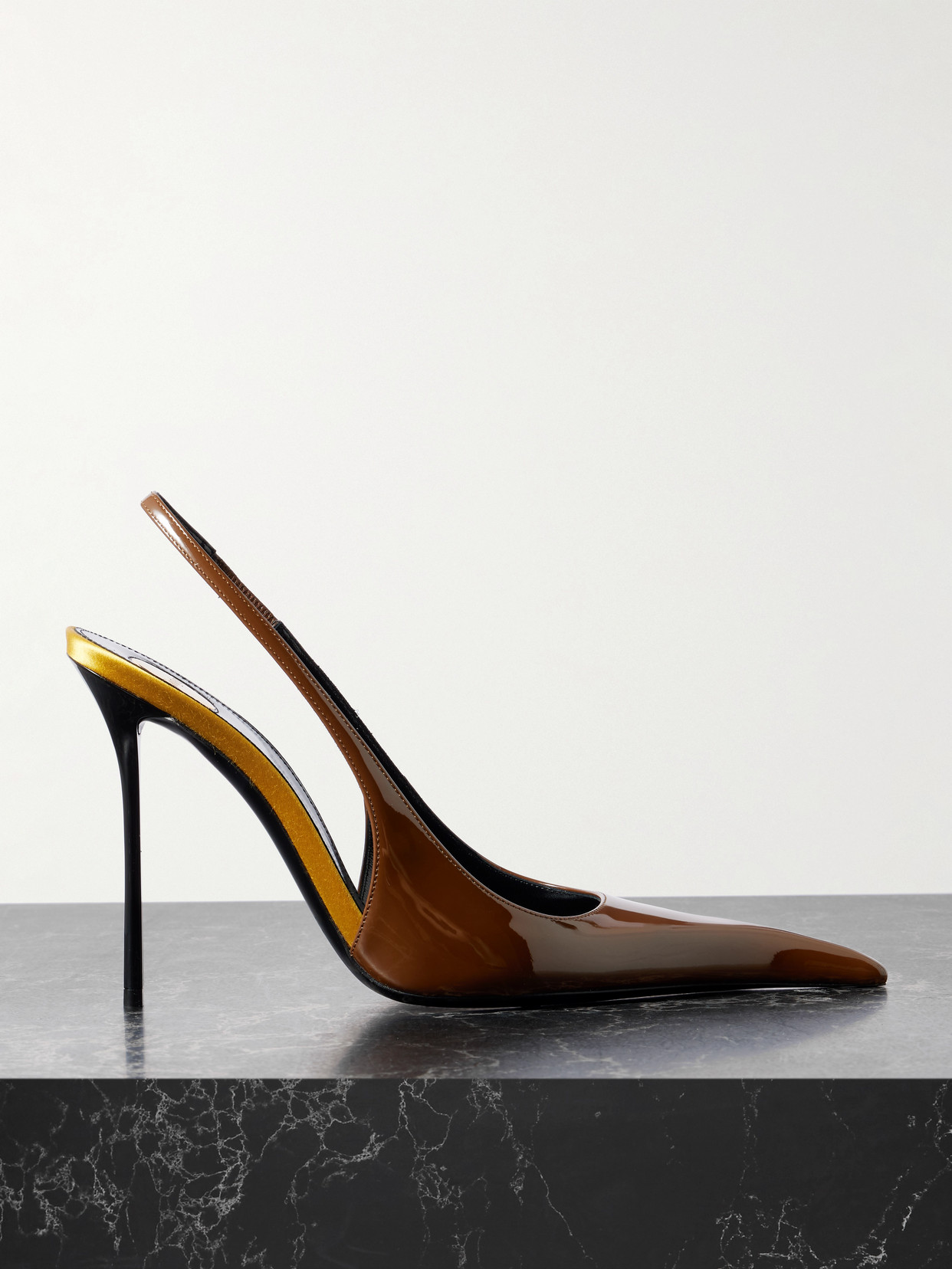 Saint Laurent Amalia Patent-leather Slingback Pumps In Brown