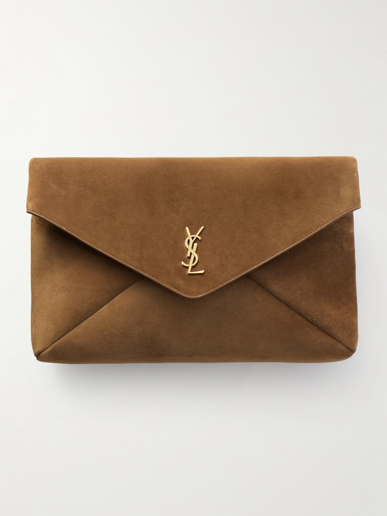 Saint Laurent Cassandre Xxl Envelope Suede Clutch In Brown