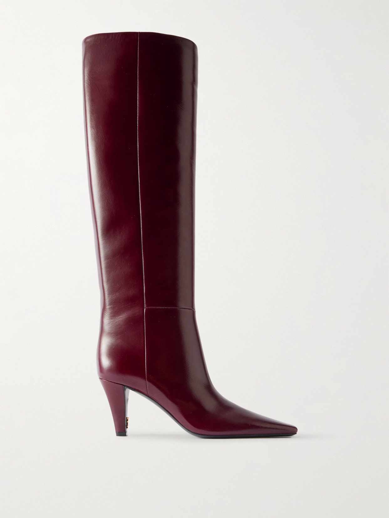 Saint Laurent Jill Glossed-leather Knee Boots In Burgundy