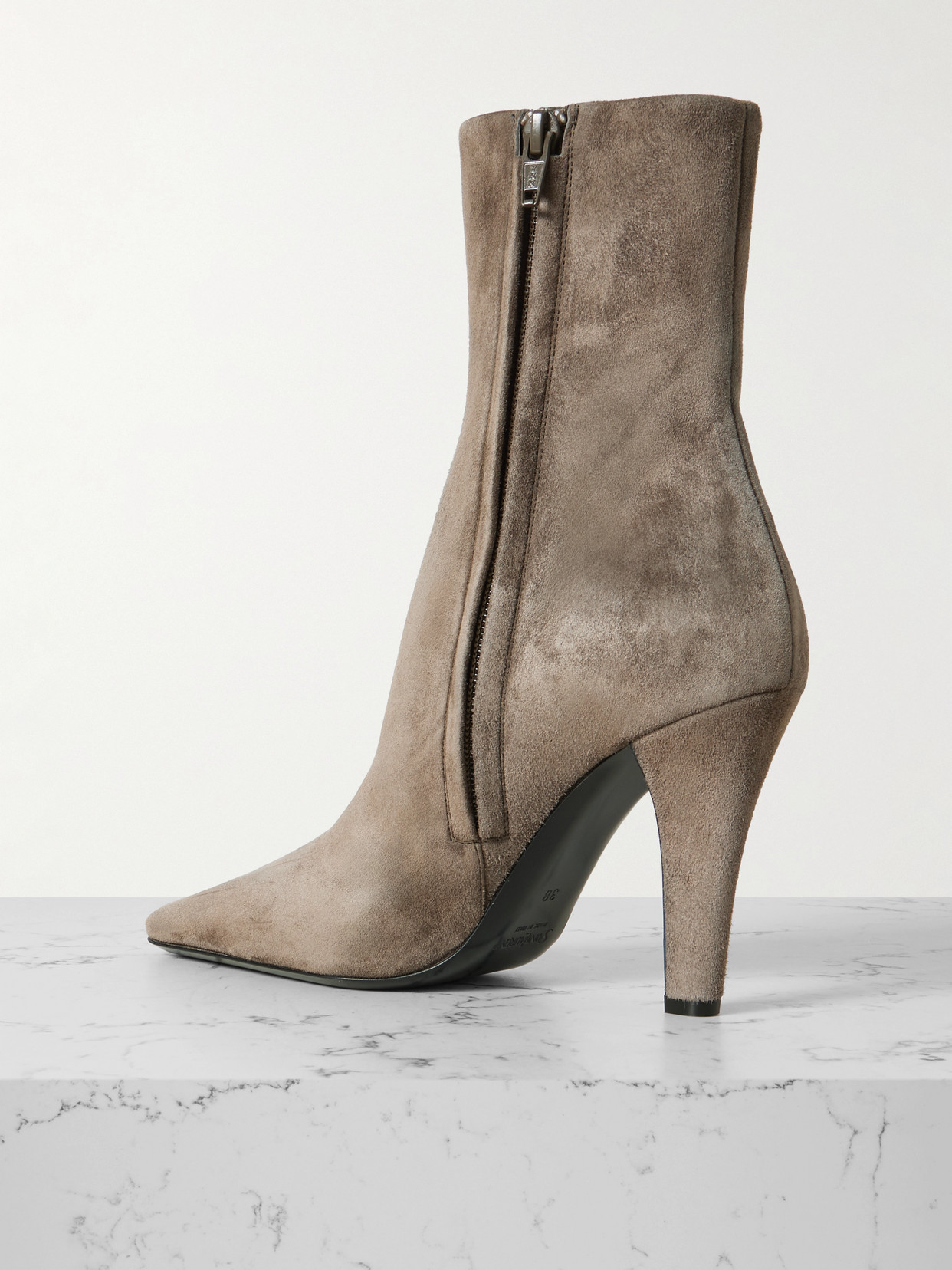 Saint Laurent Jill Velvet Ankle Boots In Gray