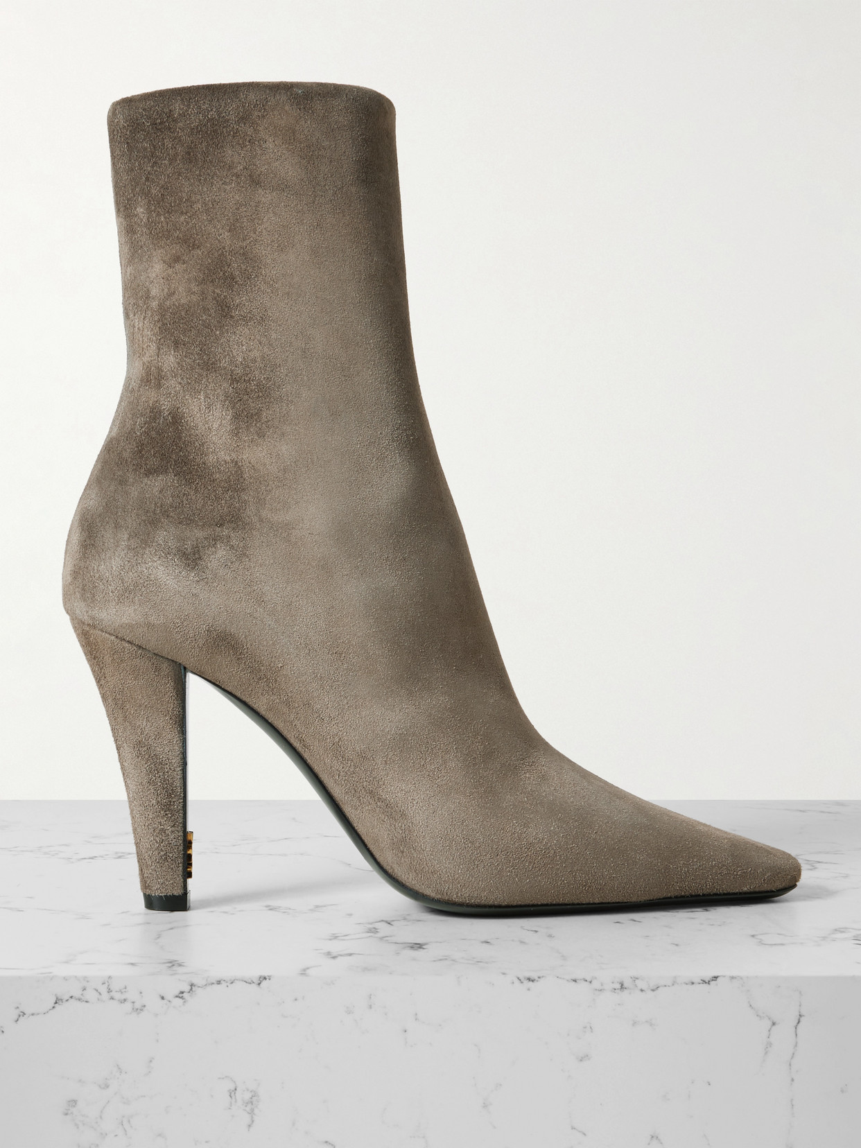 Saint Laurent Jill Velvet Ankle Boots In Gray