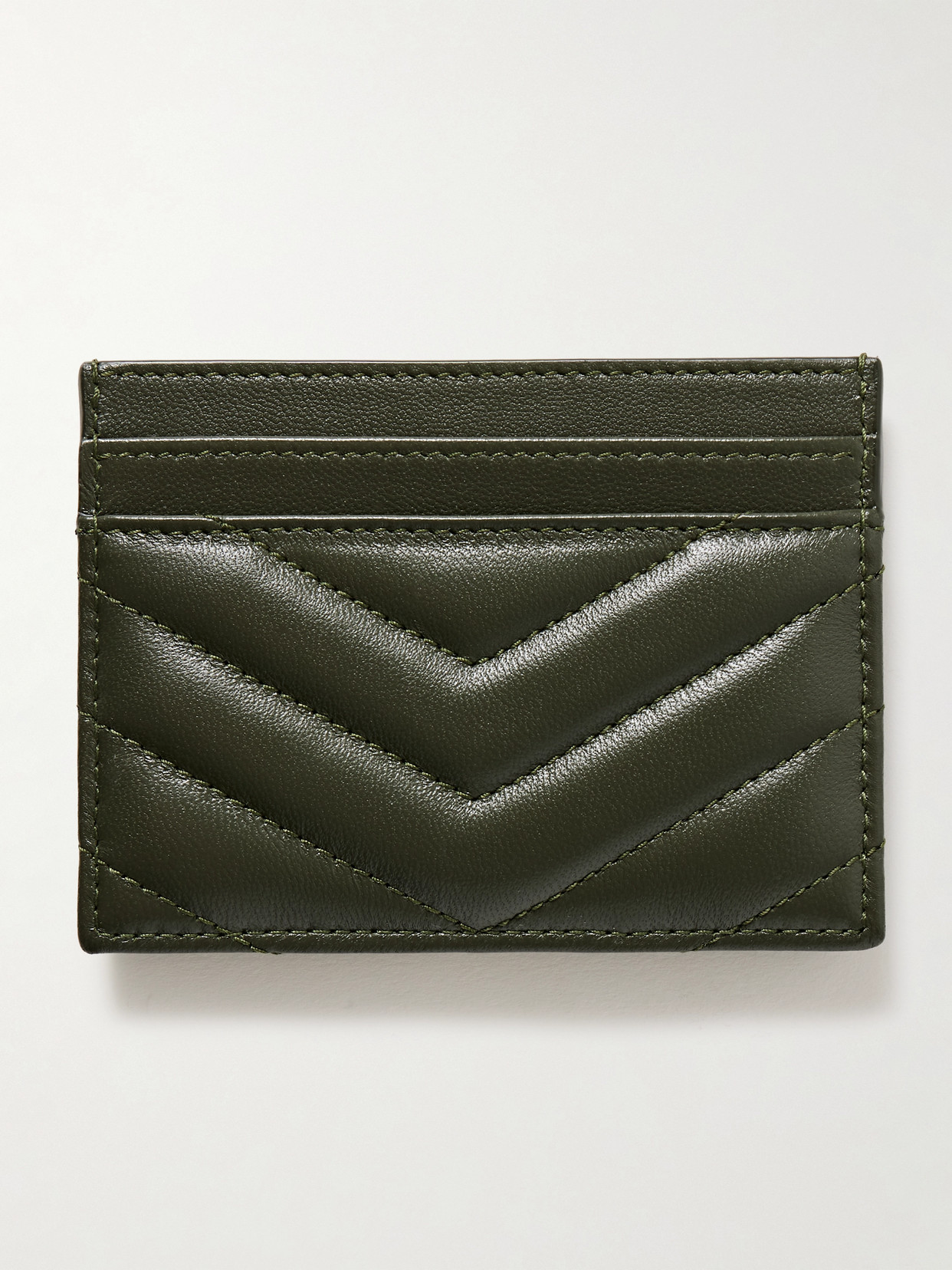 Saint Laurent Cassandre Matelassé Leather Cardholder In Green