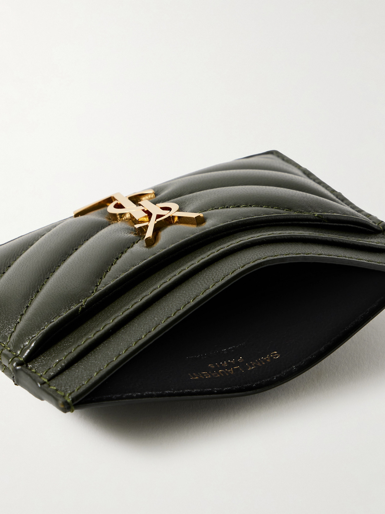 Saint Laurent Cassandre Matelassé Leather Cardholder In Green