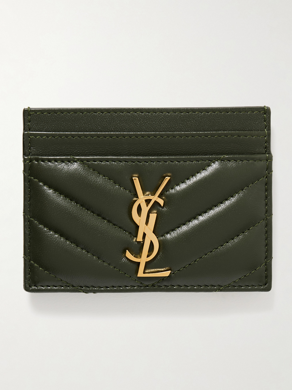 Saint Laurent Cassandre Matelassé Leather Cardholder In Green