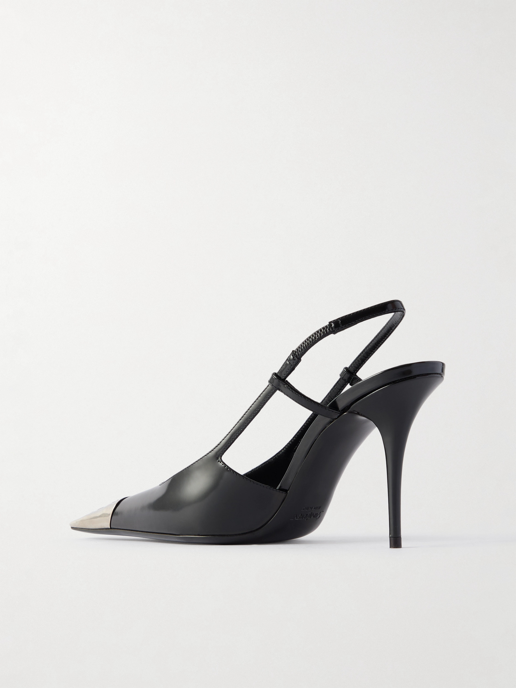 Saint Laurent Jeanne embellished glossed-leather slingback pumps