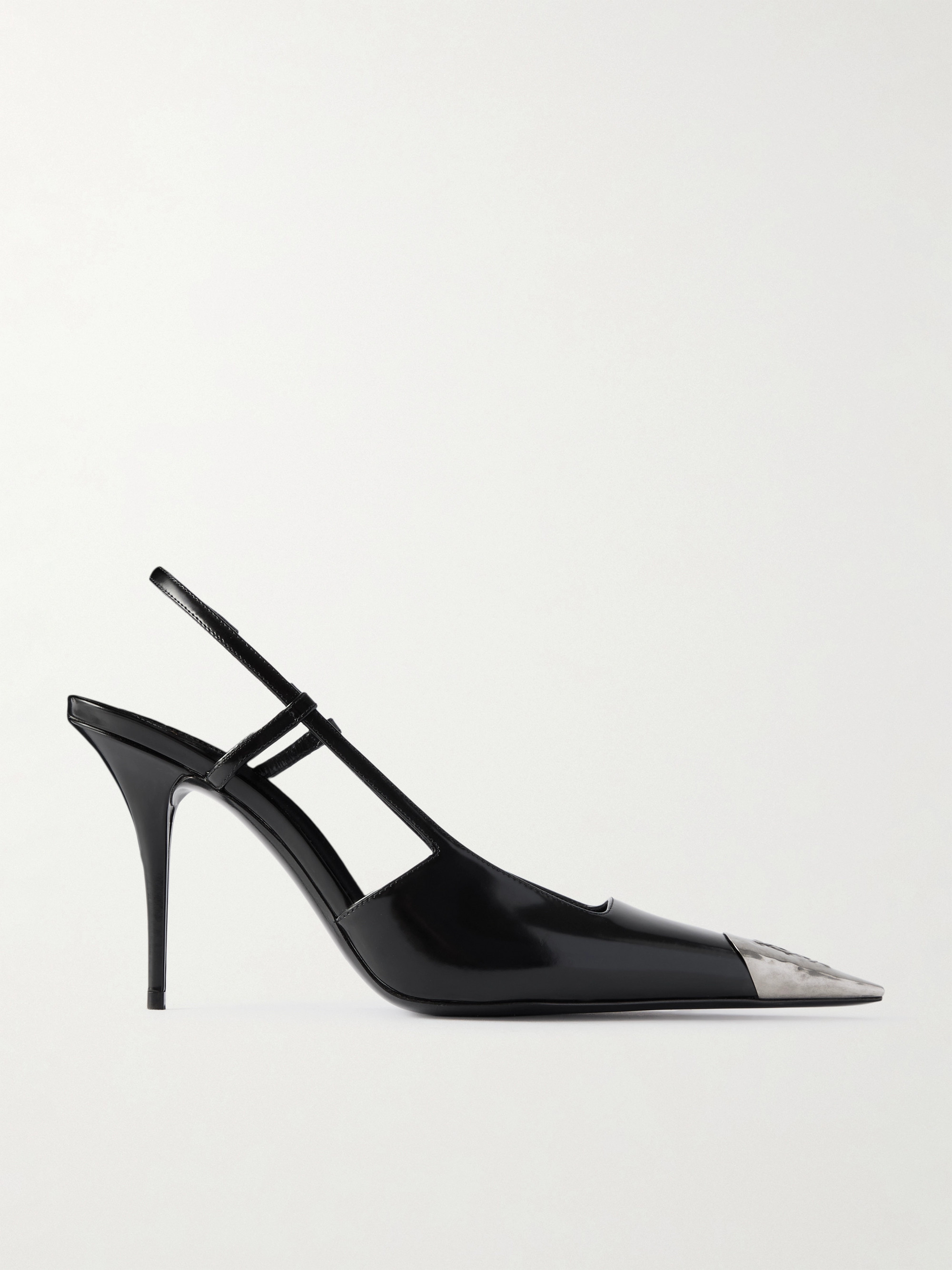Saint Laurent Jeanne embellished glossed-leather slingback pumps