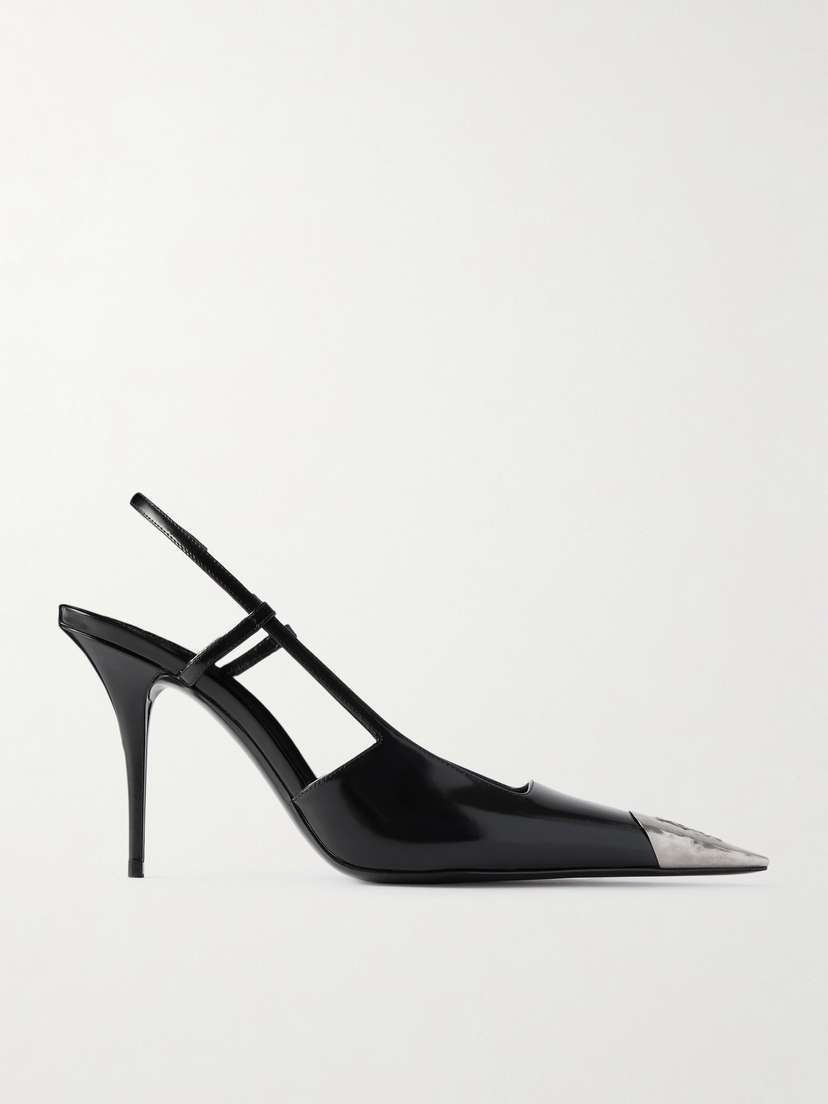 Saint Laurent Jeanne Embellished Glossed-leather Slingback Pumps
