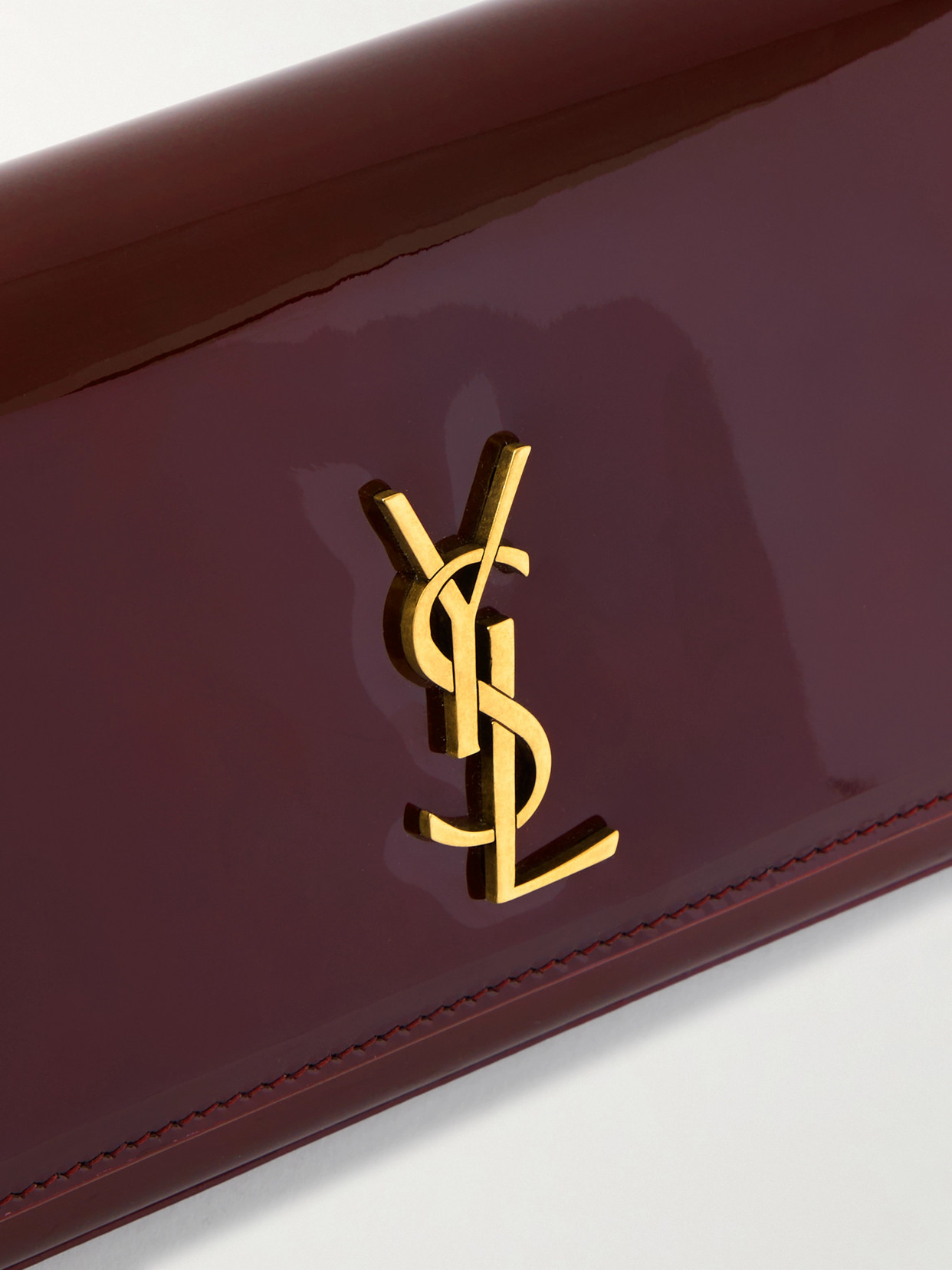 Saint Laurent Kate Patent-leather Clutch In Burgundy