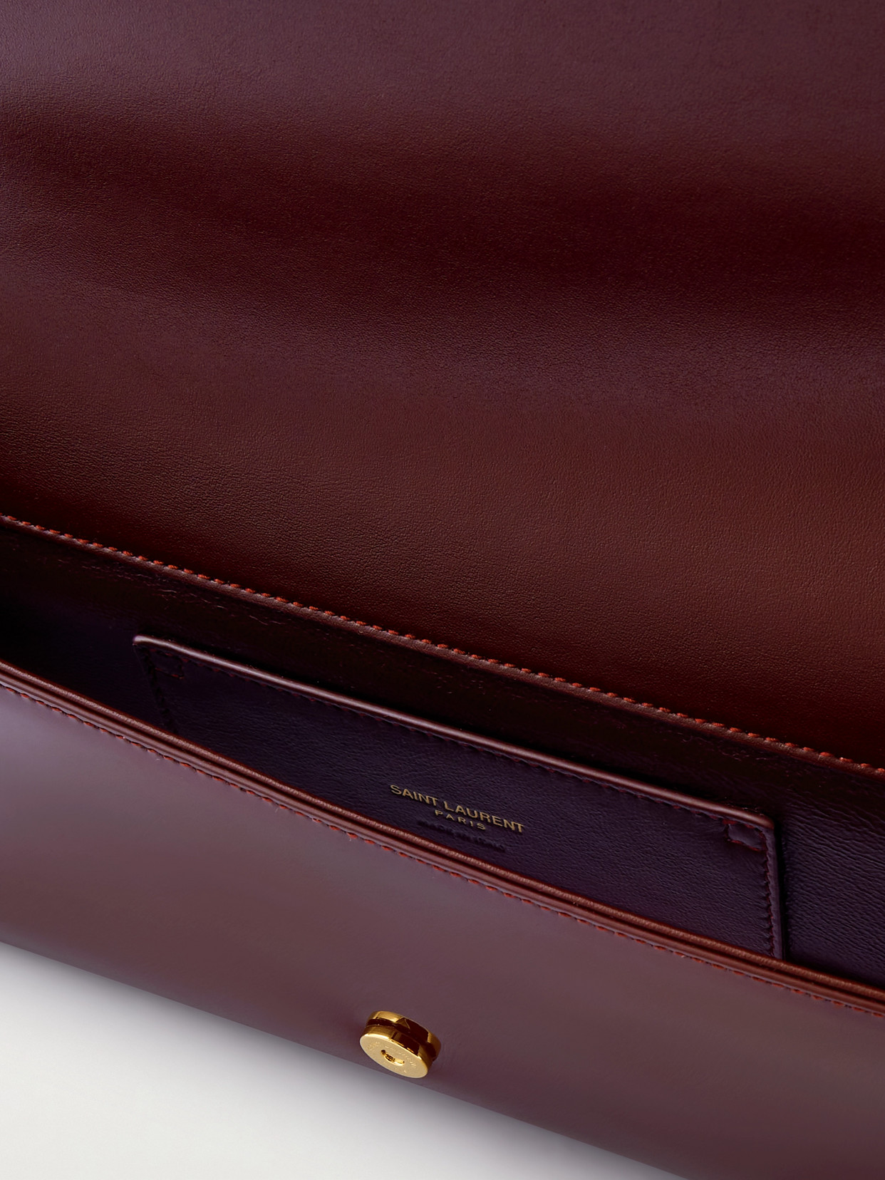 Saint Laurent Kate Patent-leather Clutch In Burgundy