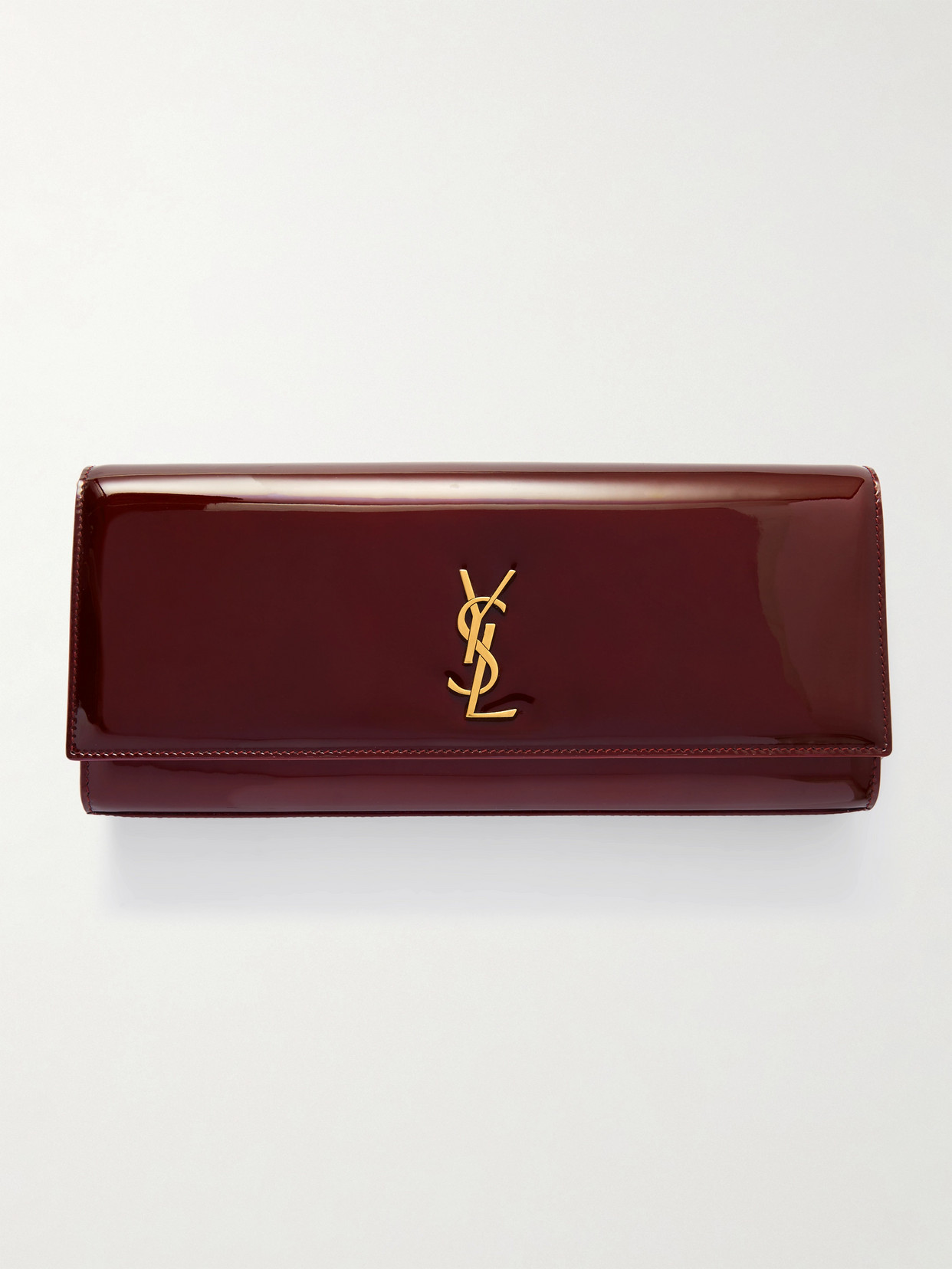 Saint Laurent Kate Patent-leather Clutch In Burgundy