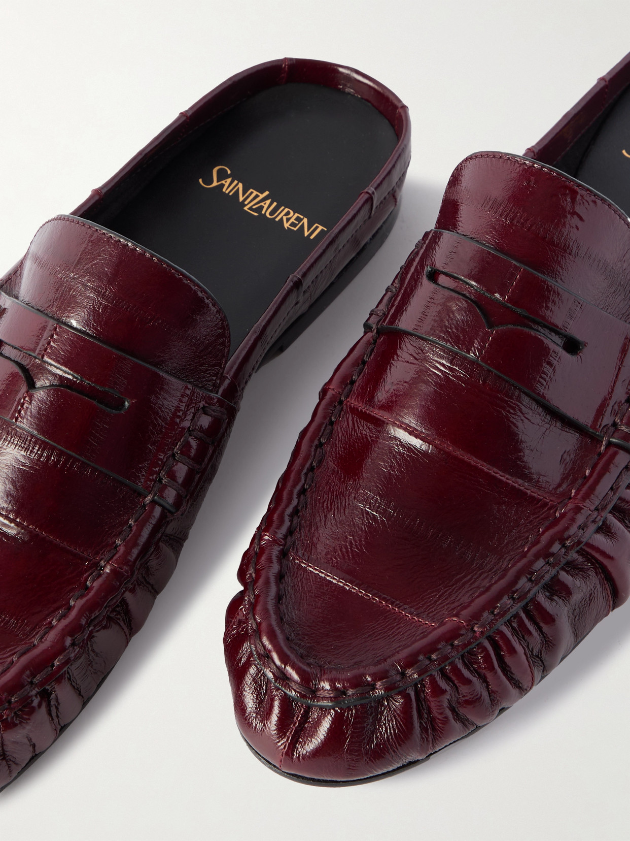 Saint Laurent Le Loafer Eel Slippers In Burgundy