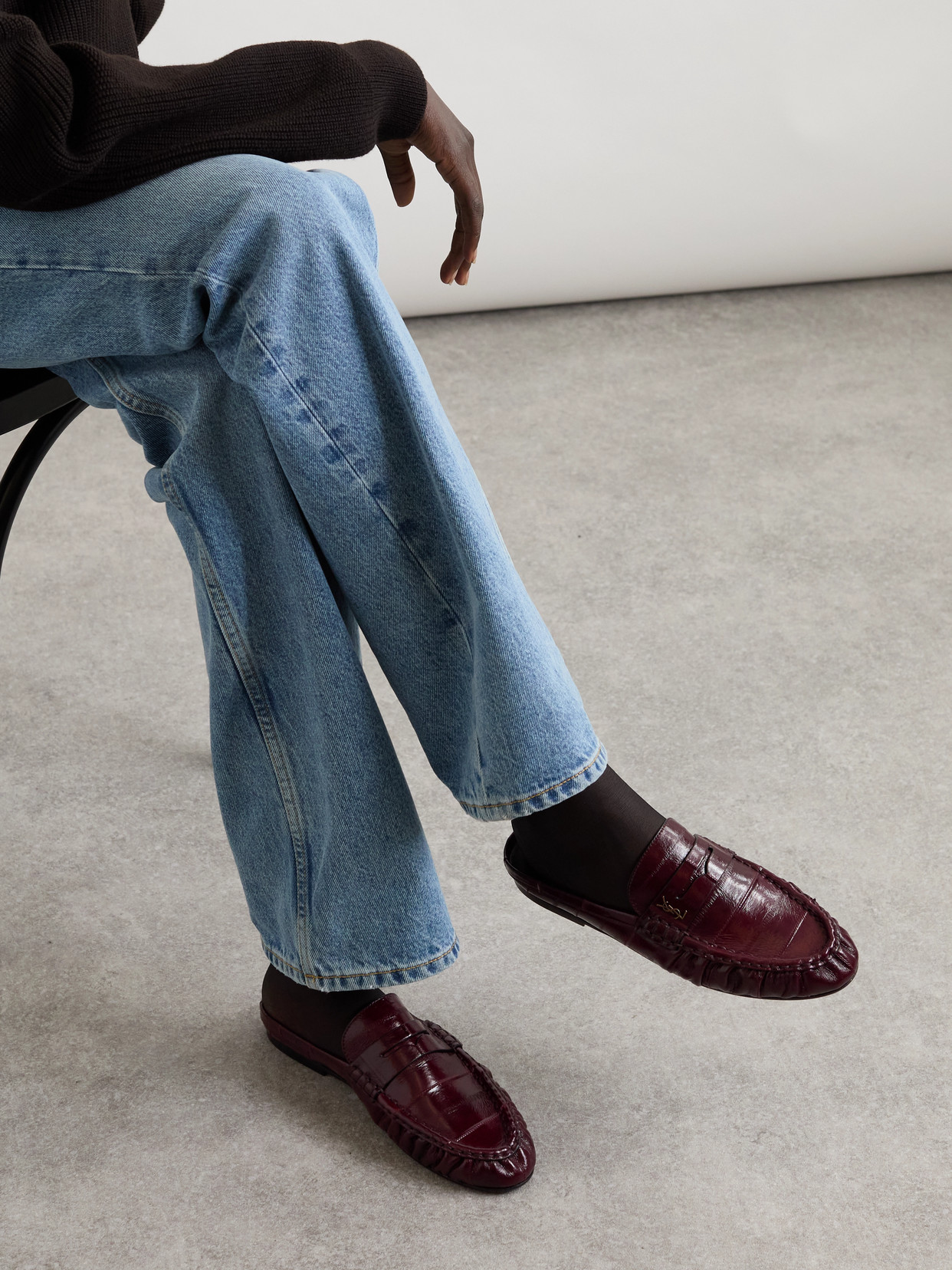 Saint Laurent Le Loafer Eel Slippers In Burgundy