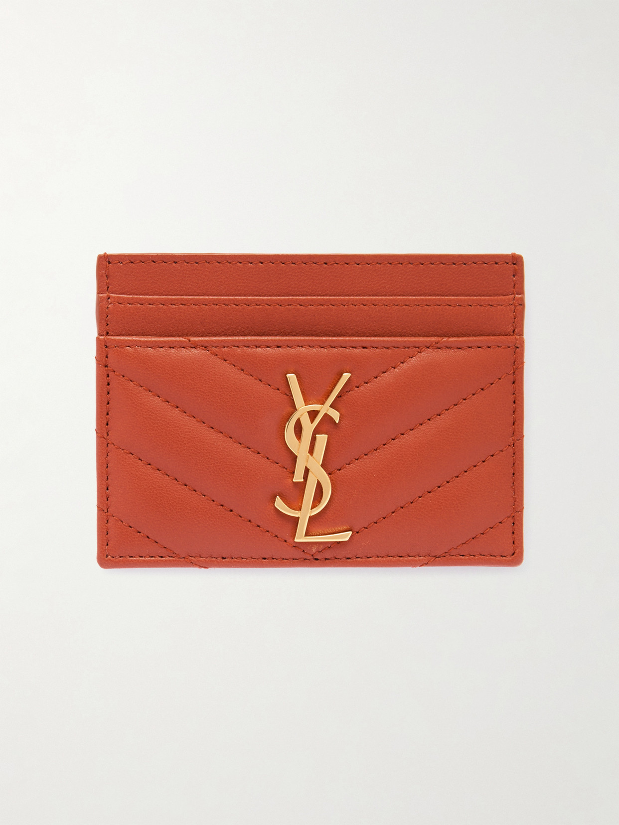 Saint Laurent Cassandre Matelassé Leather Cardholder In Orange