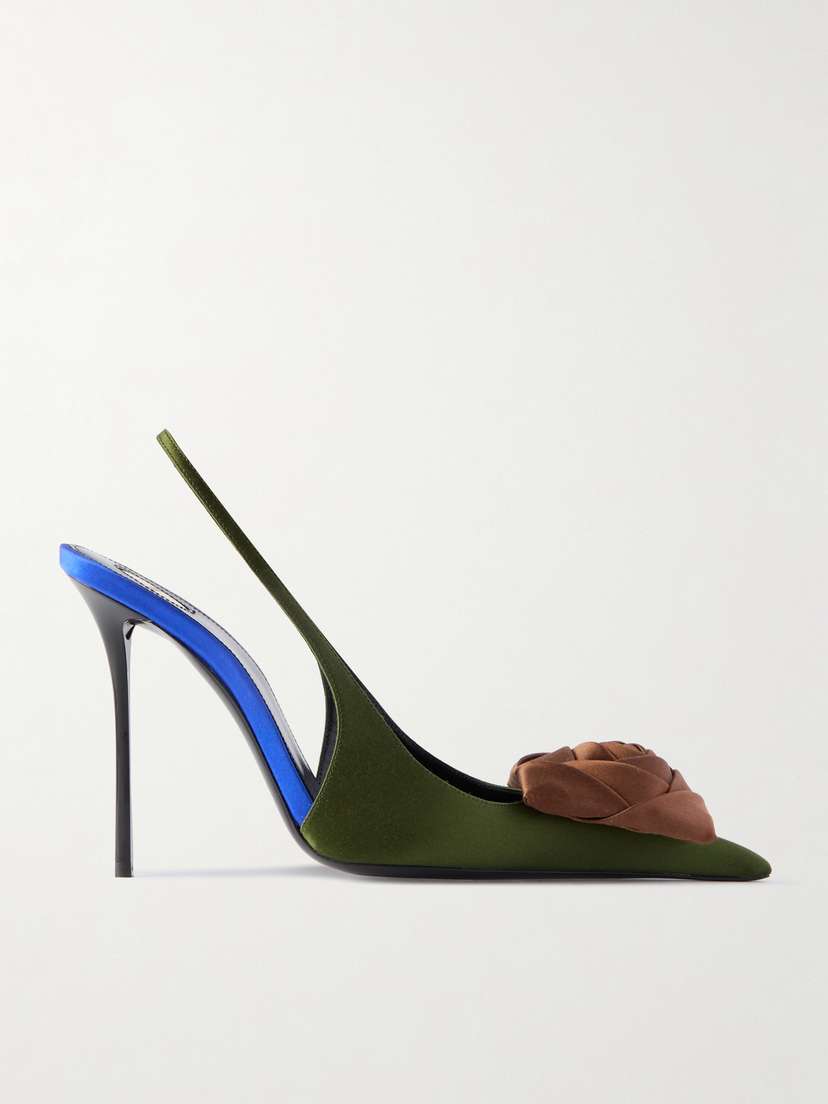 Saint Laurent Amalia Appliquéd Satin Slingback Sandals