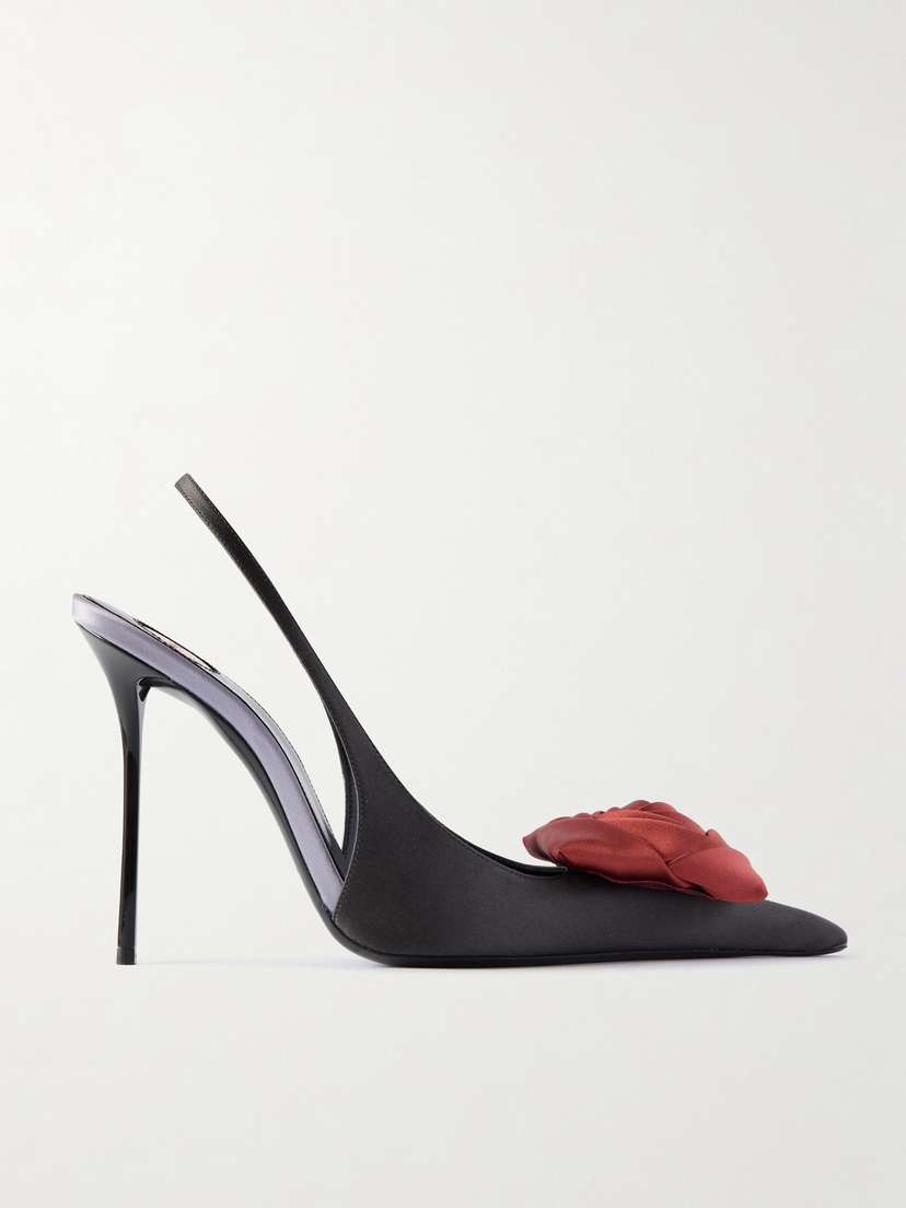 Saint Laurent Amalia Appliquéd Satin Slingback Pumps