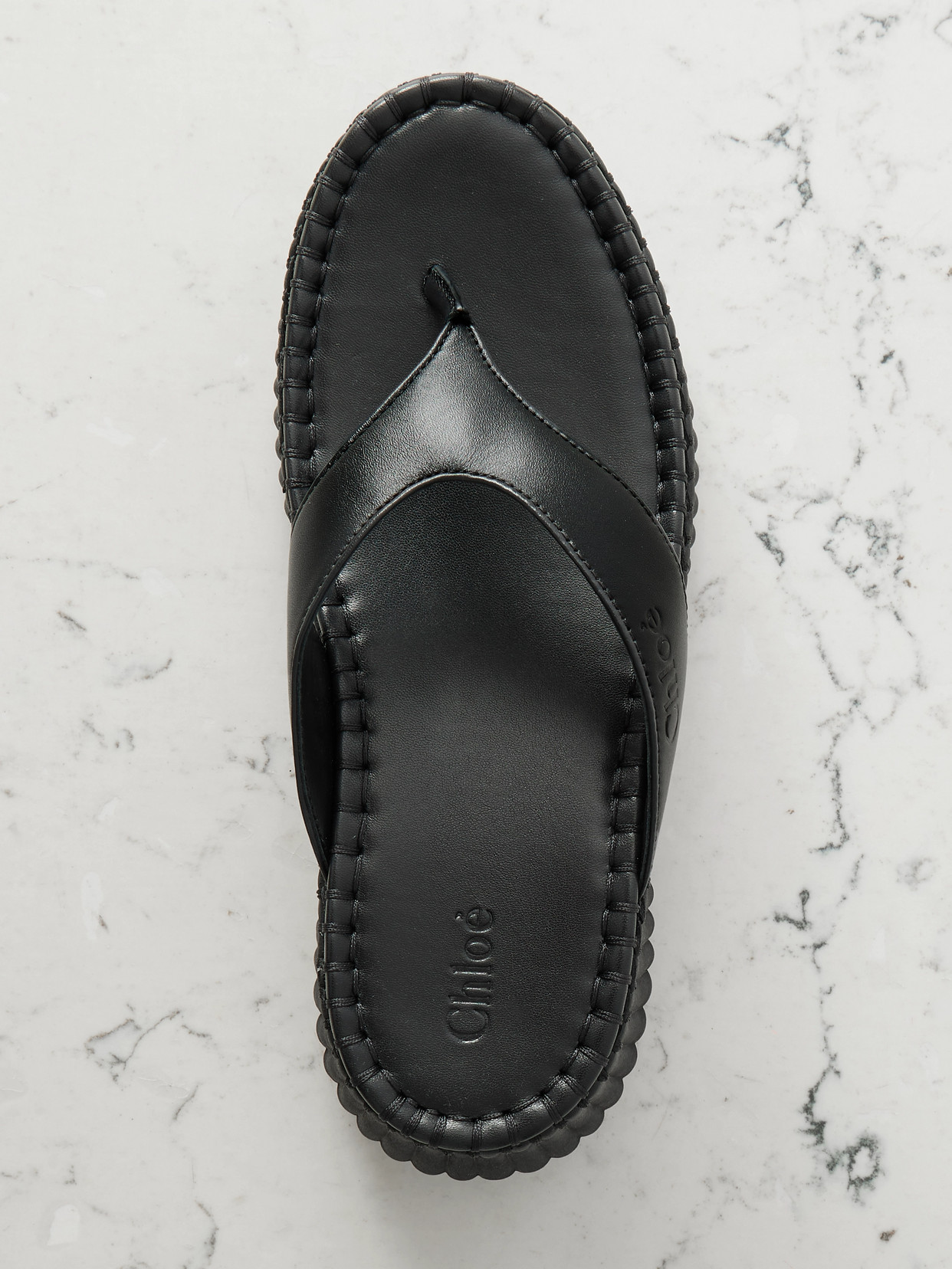 Chloé Nama Leather Platform Flip Flops In Black