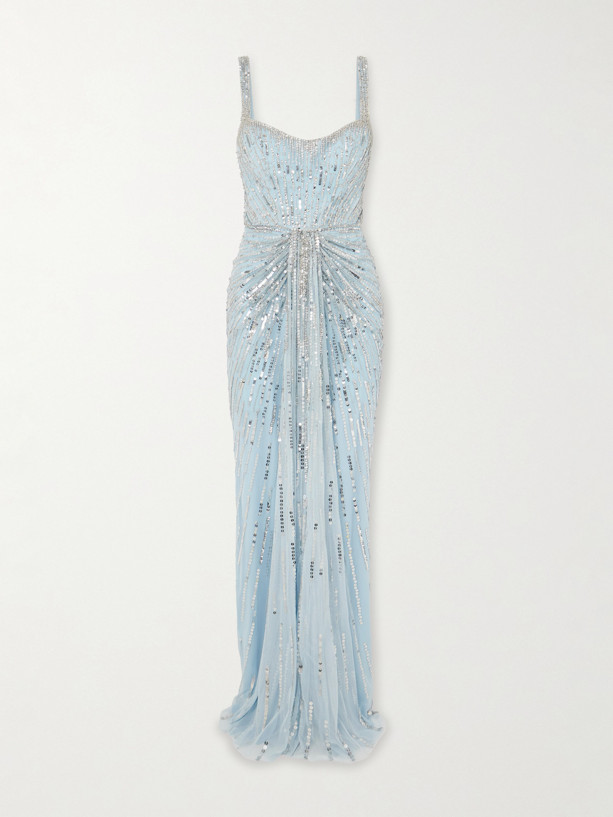 Jenny Packham - Chrissy Gathered Draped Embellished Tulle Gown - Blue