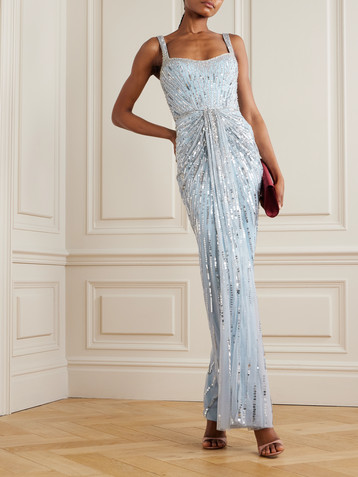 Jenny Packham Chrissy gathered draped embellished tulle gown