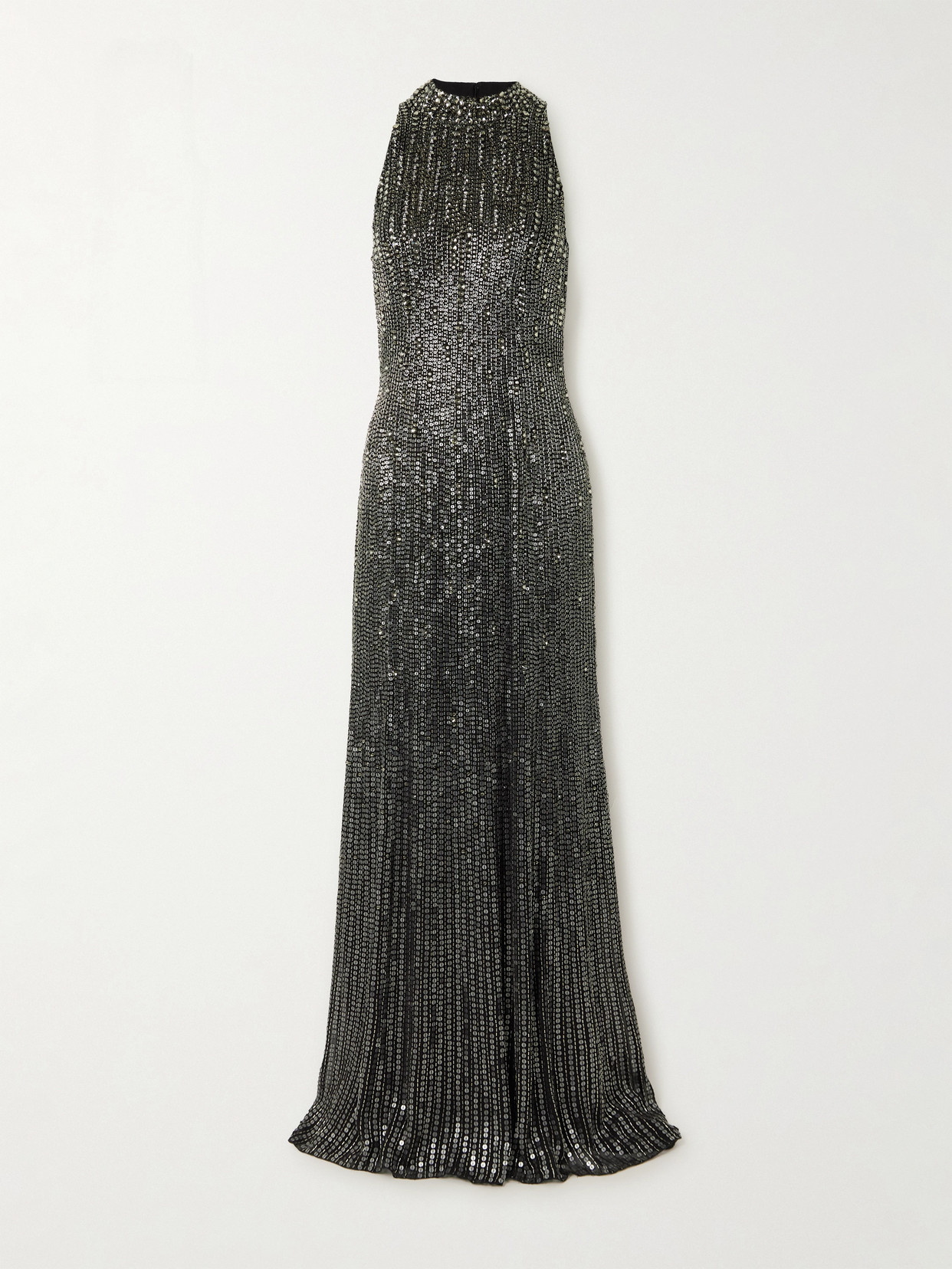 Jenny Packham Benue Crystal-embellished Sequined Silk-crepe Gown In Black