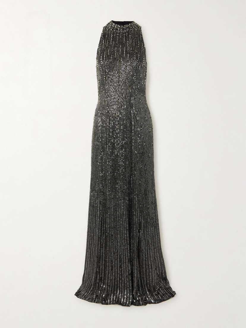 Jenny Packham Benue Crystal-embellished Sequined Silk-crepe Gown