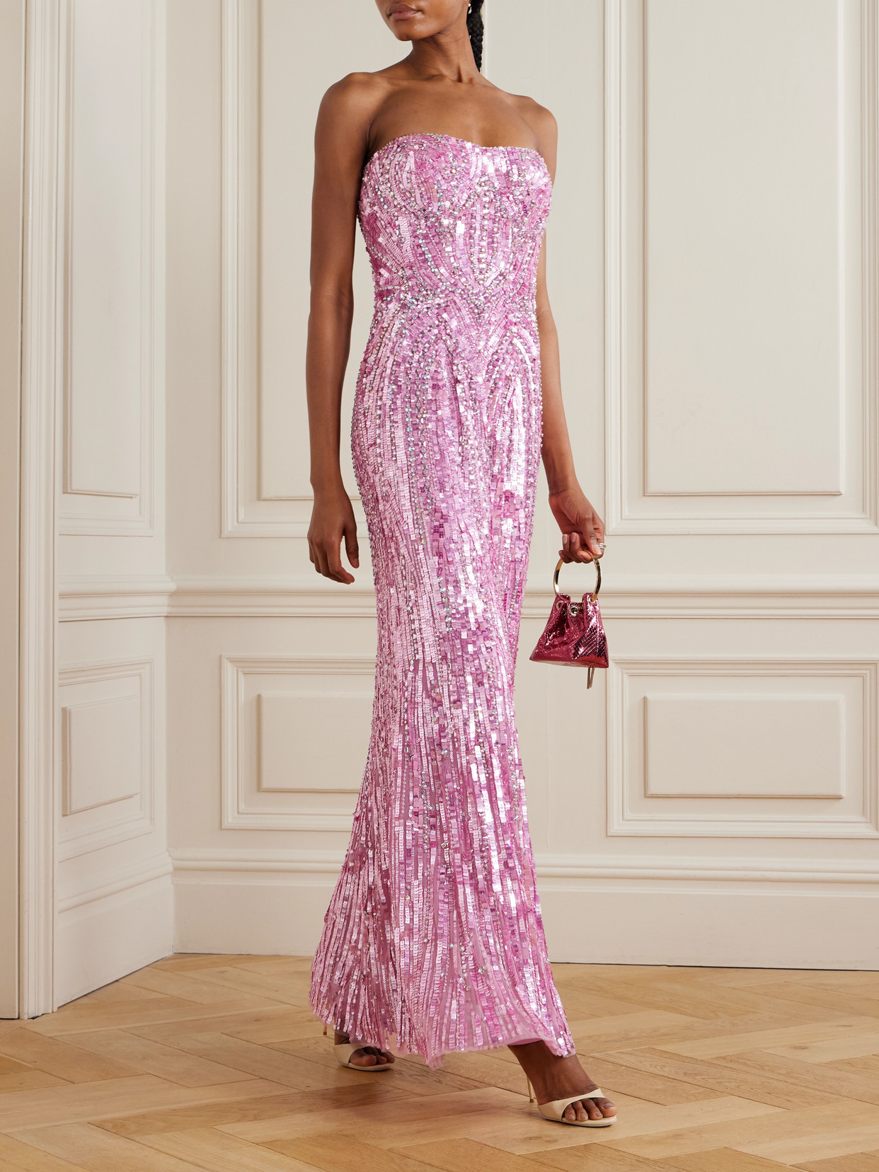 Jenny Packham Euphoria Strapless Embellished Tulle Gown In Pink