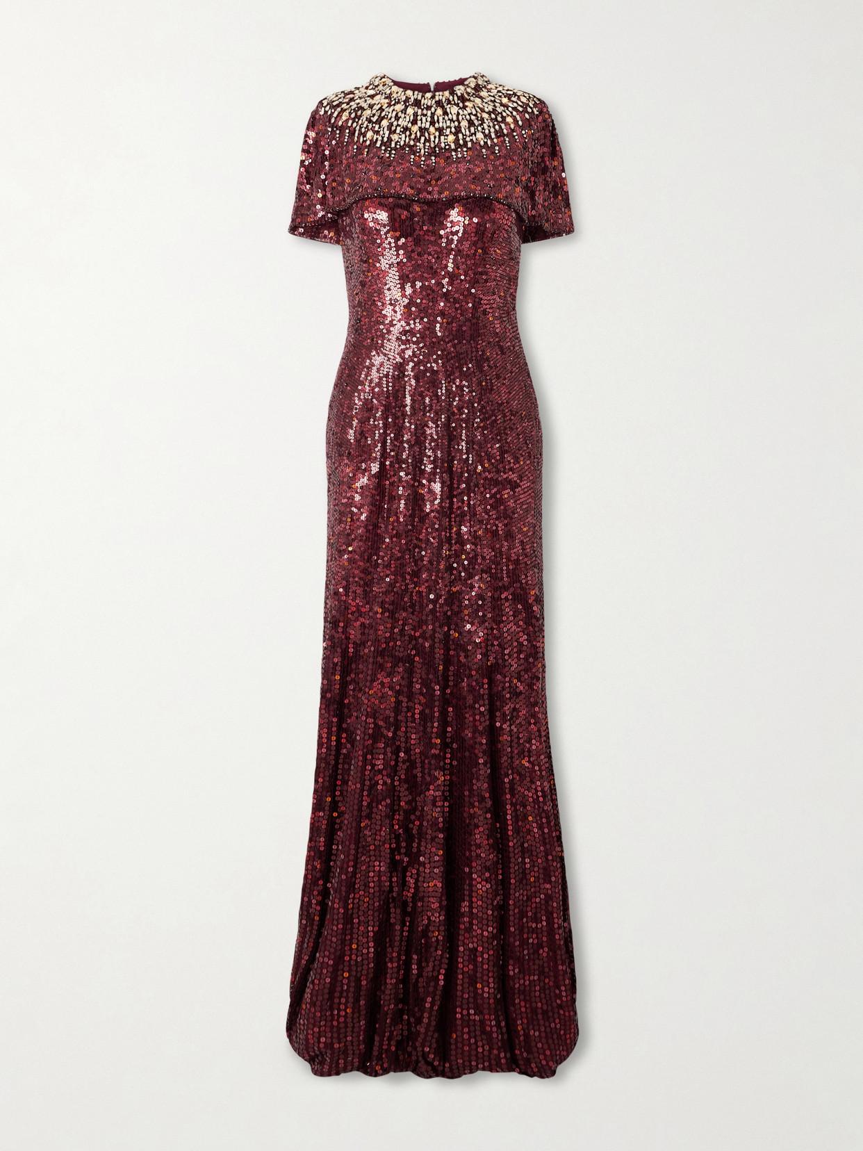 Jenny Packham Radiant Sequined Crepe Gown In Burgundy