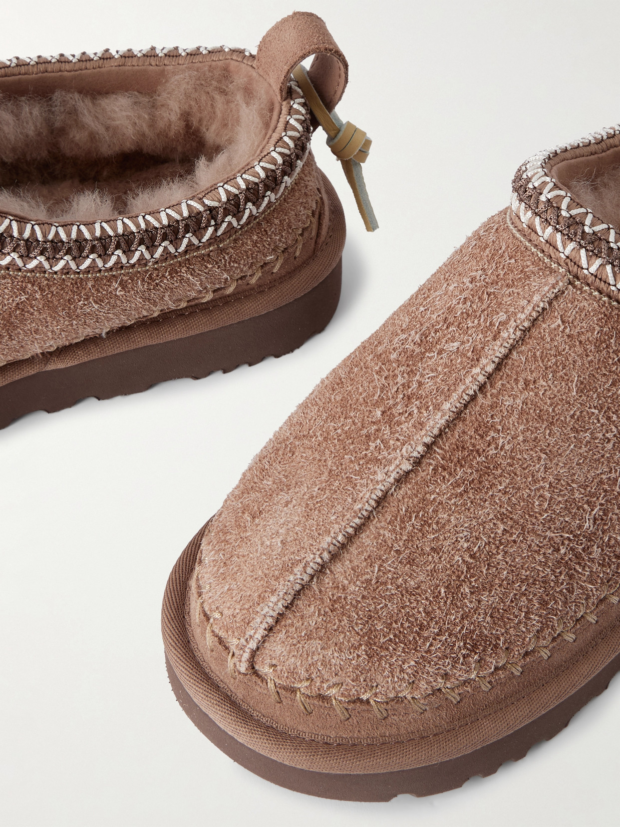 Ugg Tasman Biarritz Shearling-lined Brushed-suede Slippers In Brown