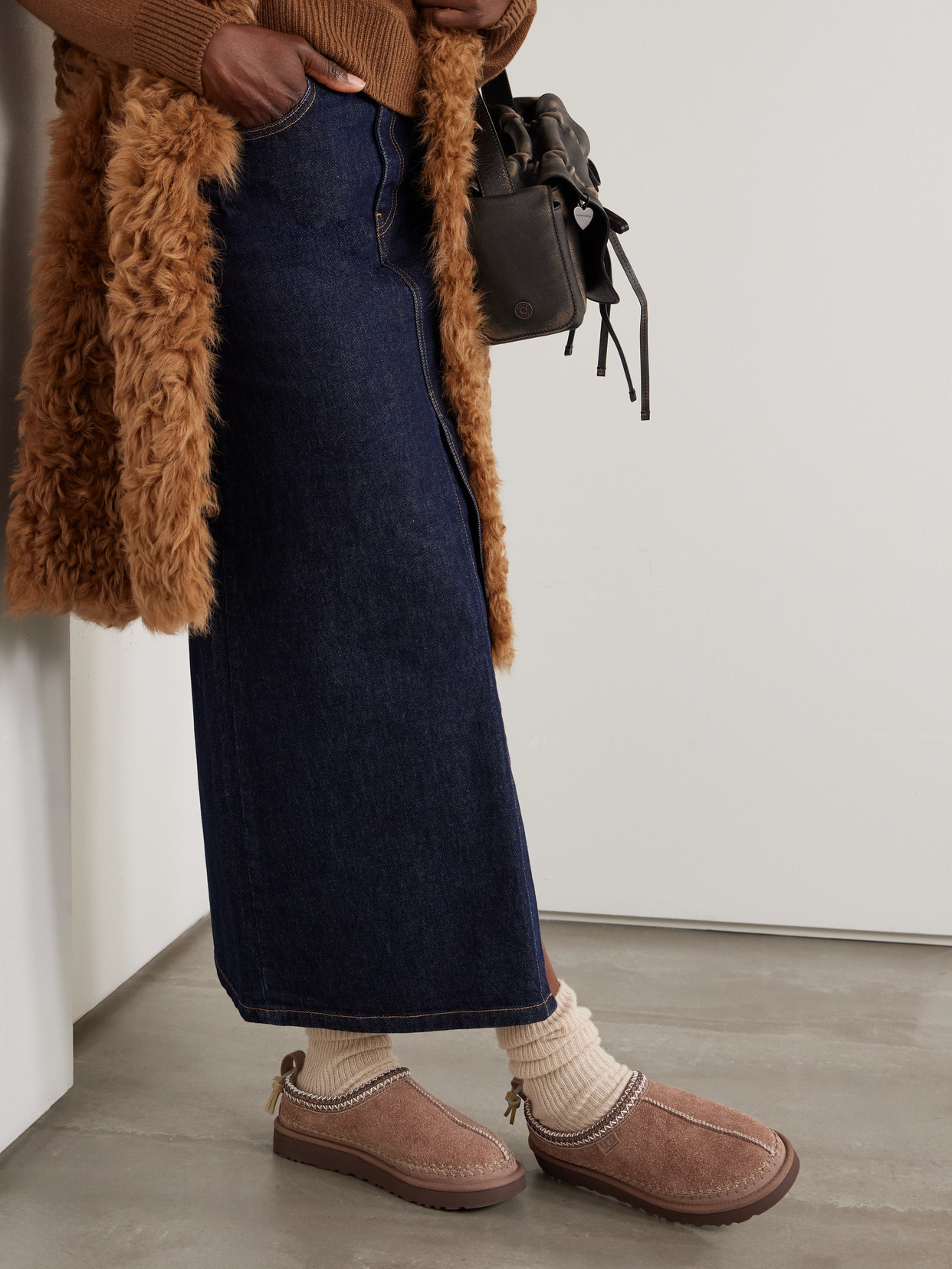 Ugg Tasman Biarritz Shearling-lined Brushed-suede Slippers In Brown