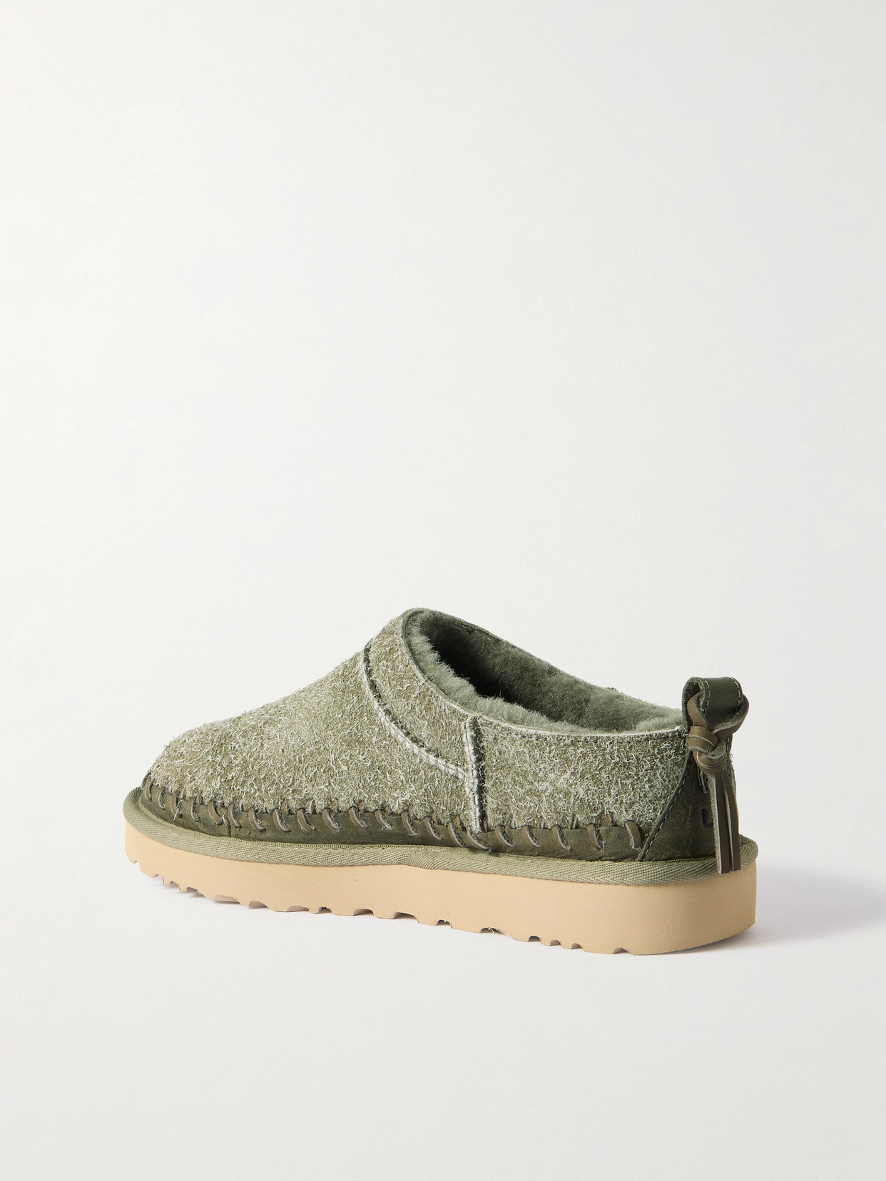 Ugg Micro Biarritz Braided Leather-trimmed Brushed-suede Slippers In Green