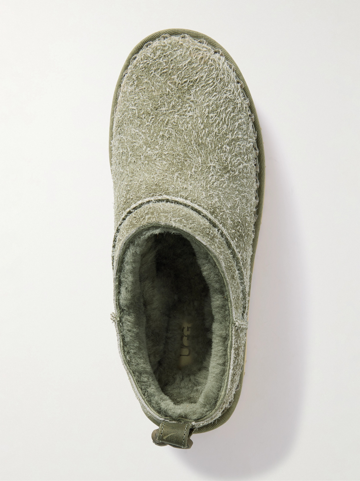 Ugg Micro Biarritz Braided Leather-trimmed Brushed-suede Slippers In Green